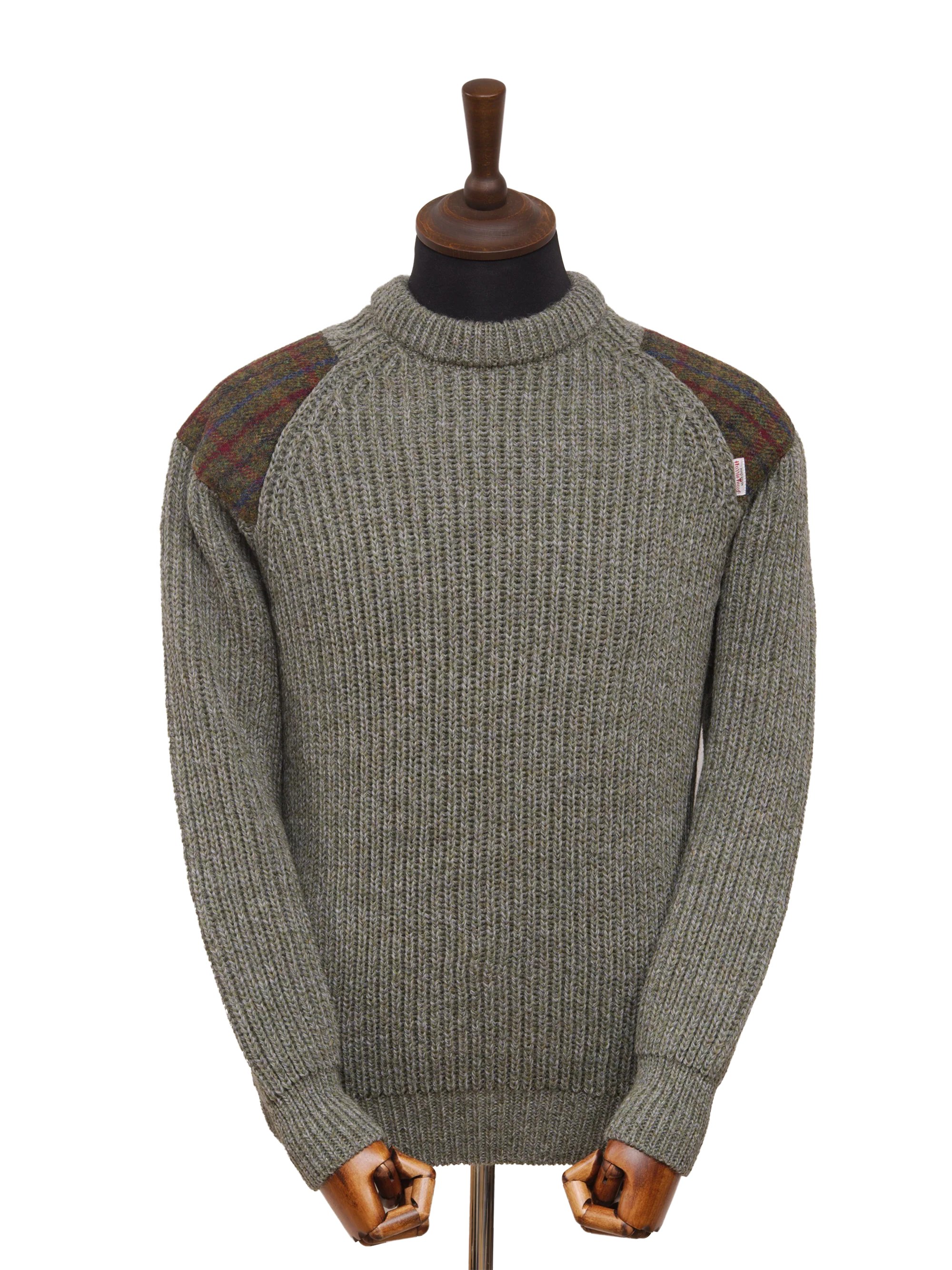 Gamekeeper Chunky Crew Neck Jumper - Sage Green (A0229 Patches)