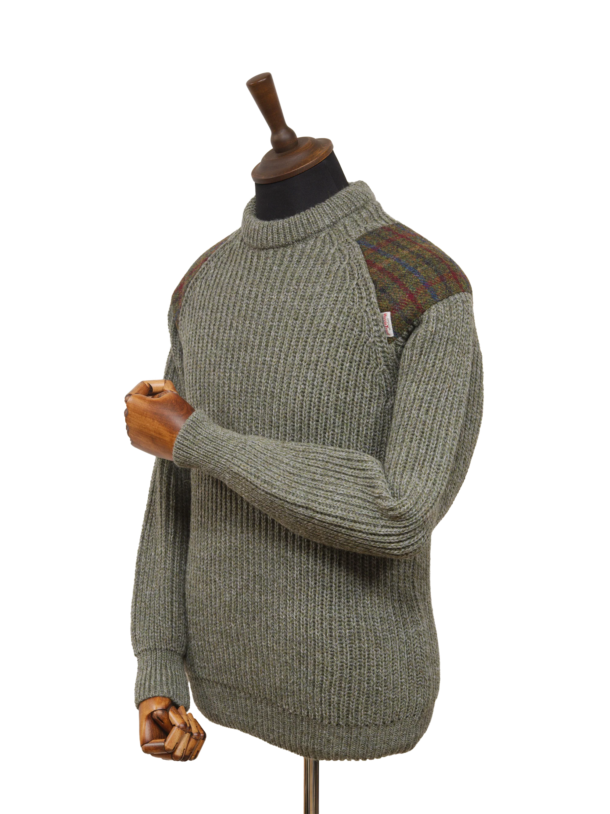 Gamekeeper Chunky Crew Neck Jumper - Sage Green (A0229 Patches) - Image 2