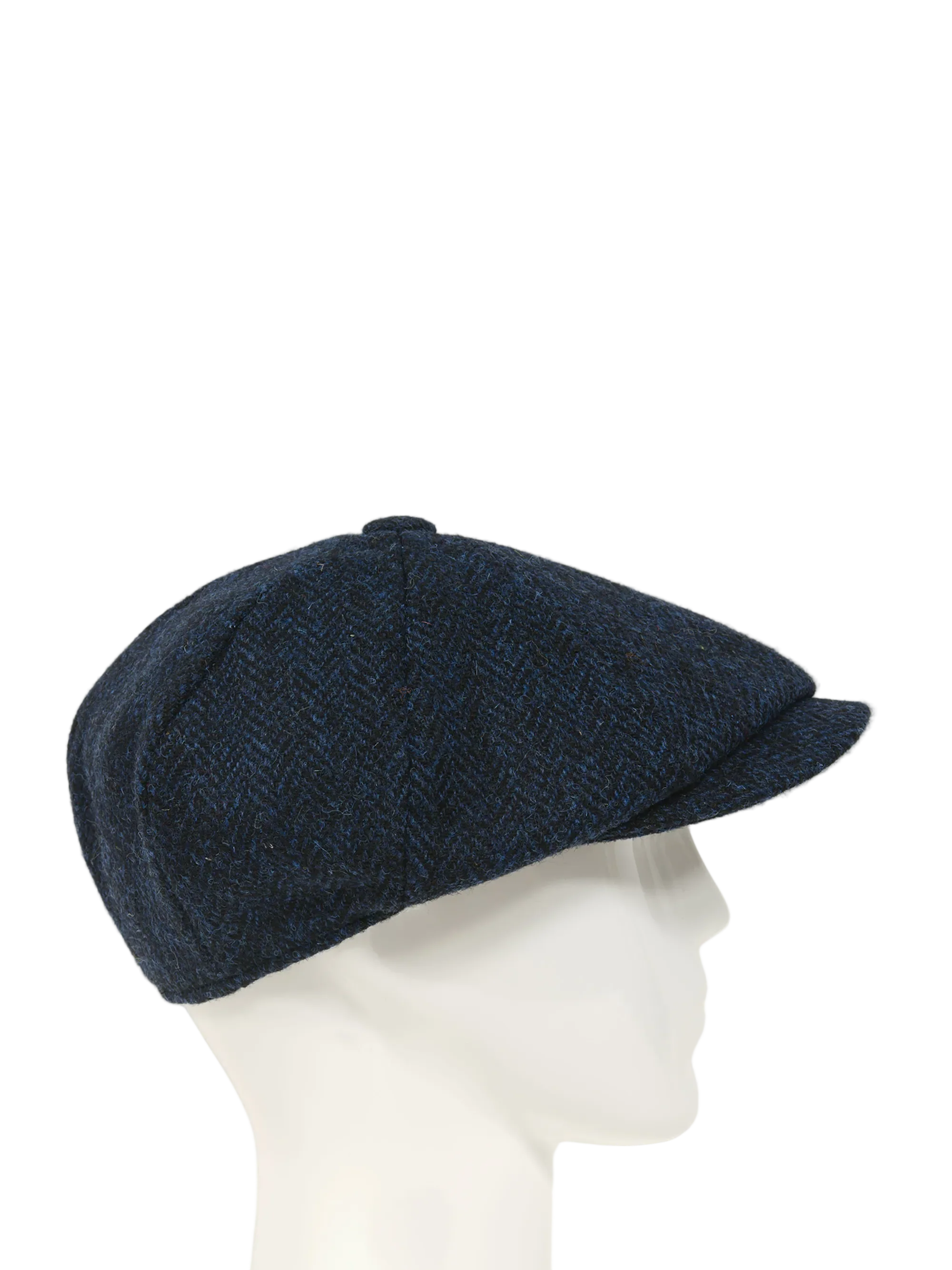 Harris Tweed 8 Piece Flat Cap - Navy Herringbone (FW3302)