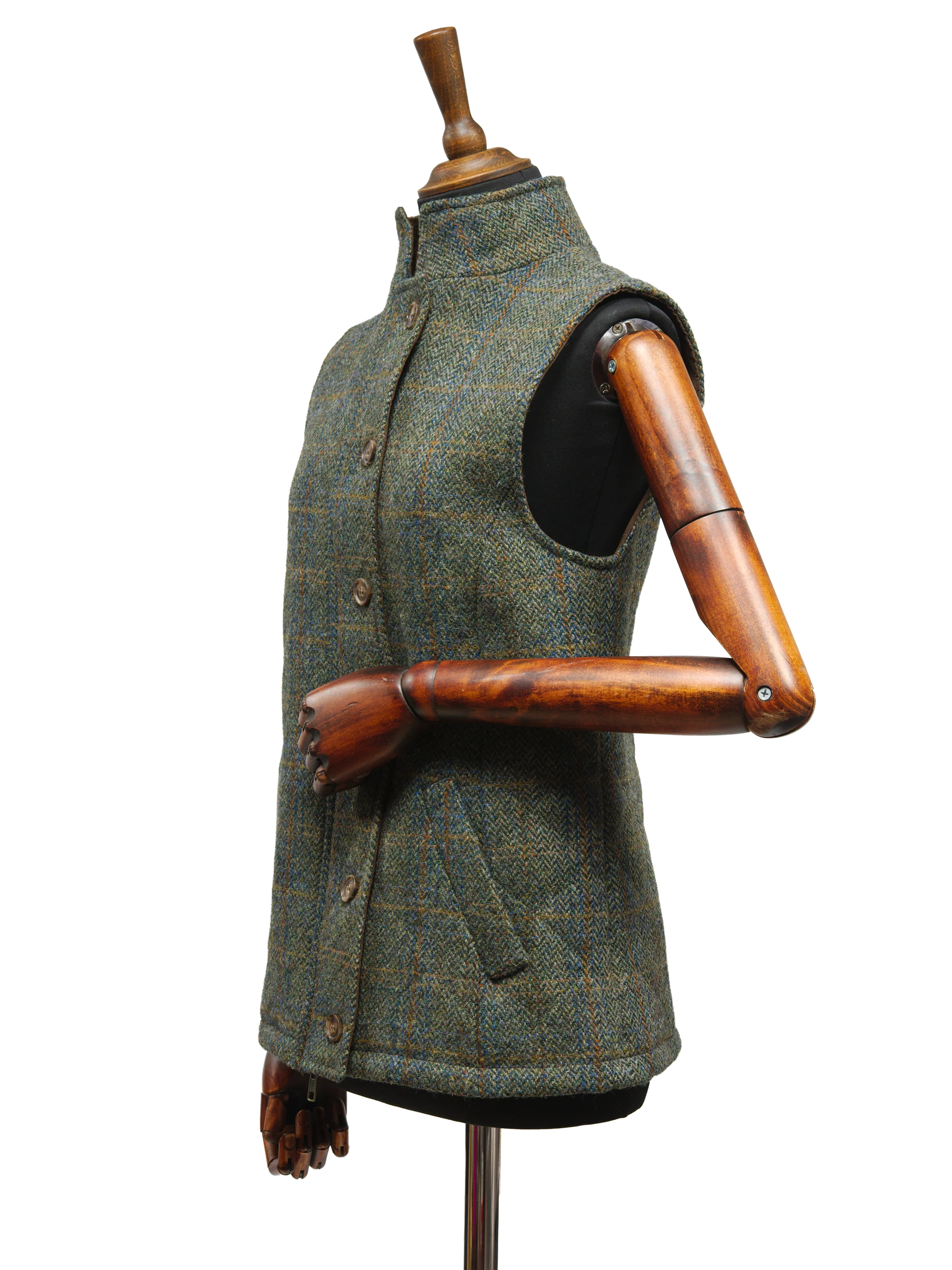 Harris Tweed Andi Gilet - Green HB With Overcheck - Image 3