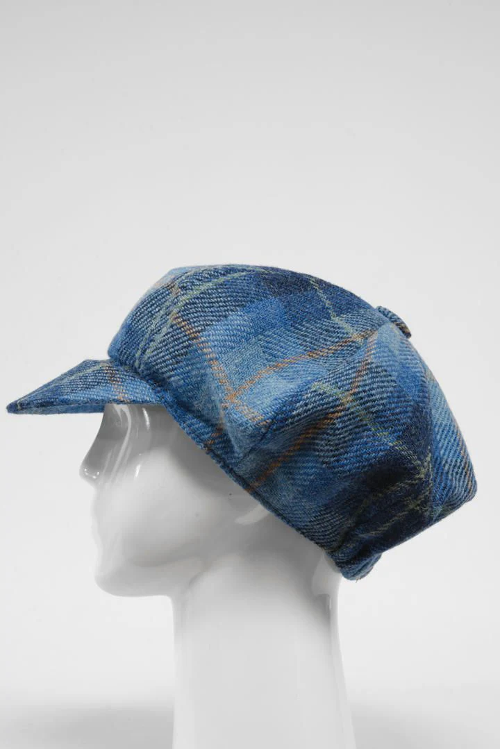 Harris Tweed Baker Boy Hat - Blue Pastel Check (GC) - Image 4