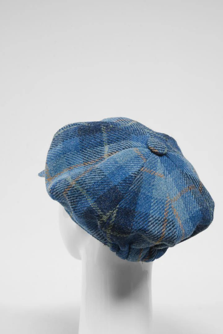 Harris Tweed Baker Boy Hat - Blue Pastel Check (GC) - Image 5
