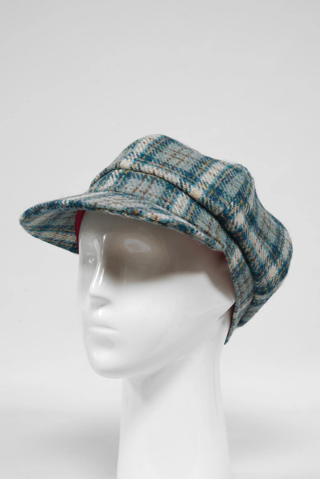 Harris Tweed Baker Boy Hat - Duck Egg/Cream Check (GA) - Image 3