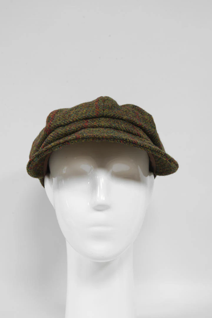 Harris Tweed Baker Boy Hat - Green Check HH - Image 3