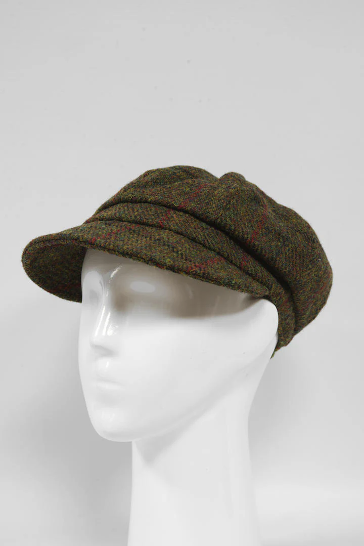 Harris Tweed Baker Boy Hat - Green Check HH - Image 4