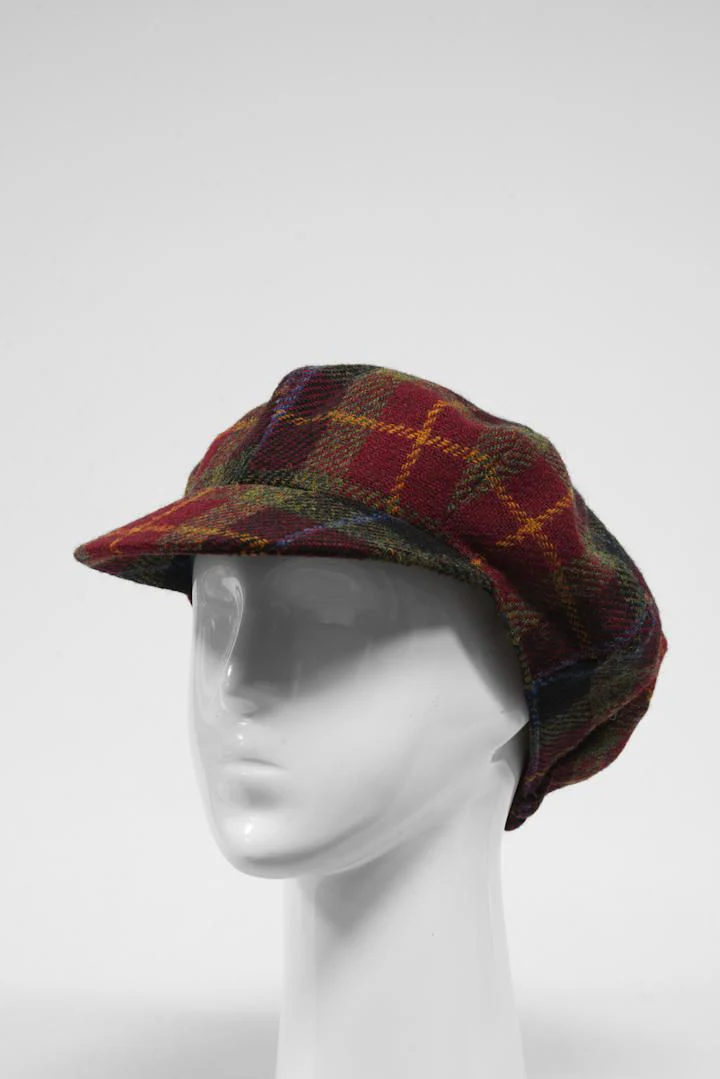 Harris Tweed Baker Boy Hat - Green/Rust Check (GC) - Image 3