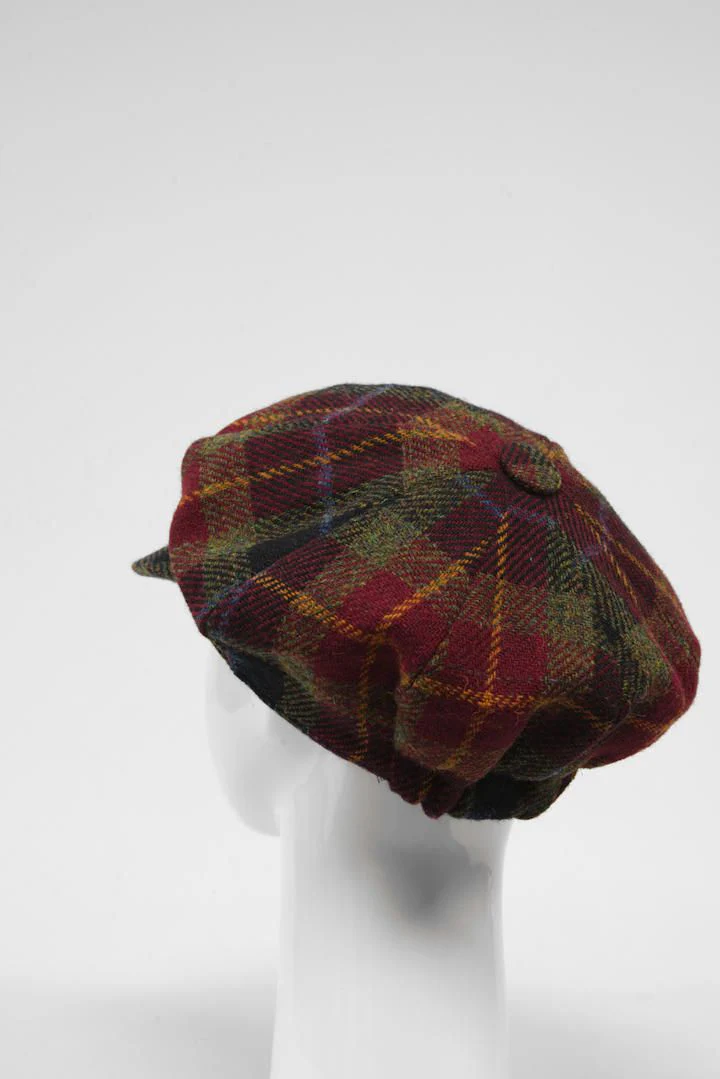 Harris Tweed Baker Boy Hat - Green/Rust Check (GC) - Image 5