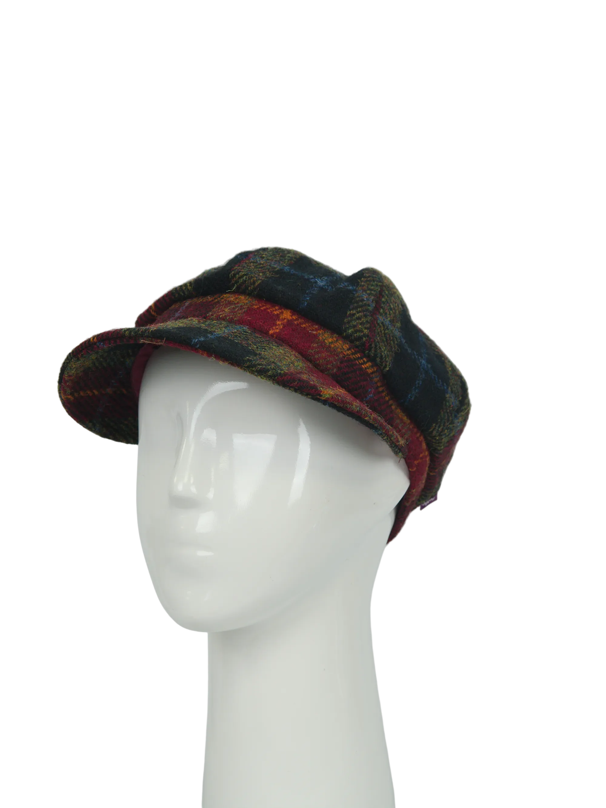 Harris Tweed Baker Boy Hat Green/Rust Check (HH) - Image 3