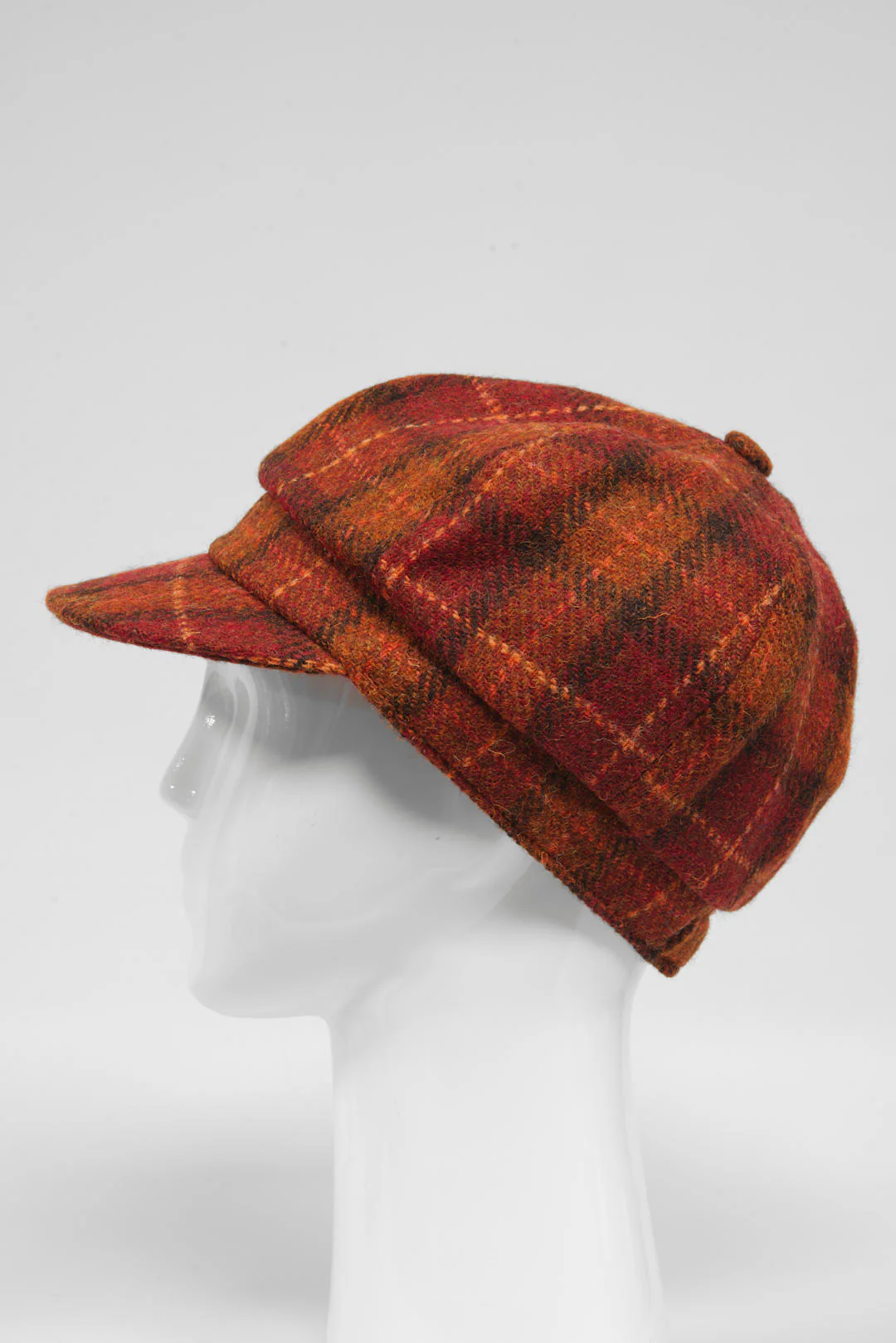 Harris Tweed Baker Boy Hat - Orange/Brown Check (GA) - Image 4