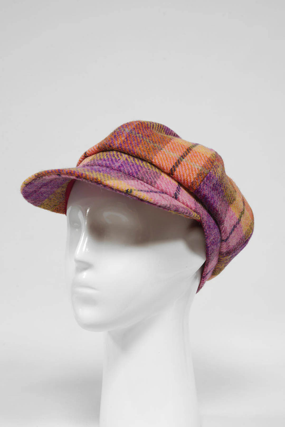 Harris Tweed Baker Boy Hat - Peach/Purple Check (GA) - Image 3