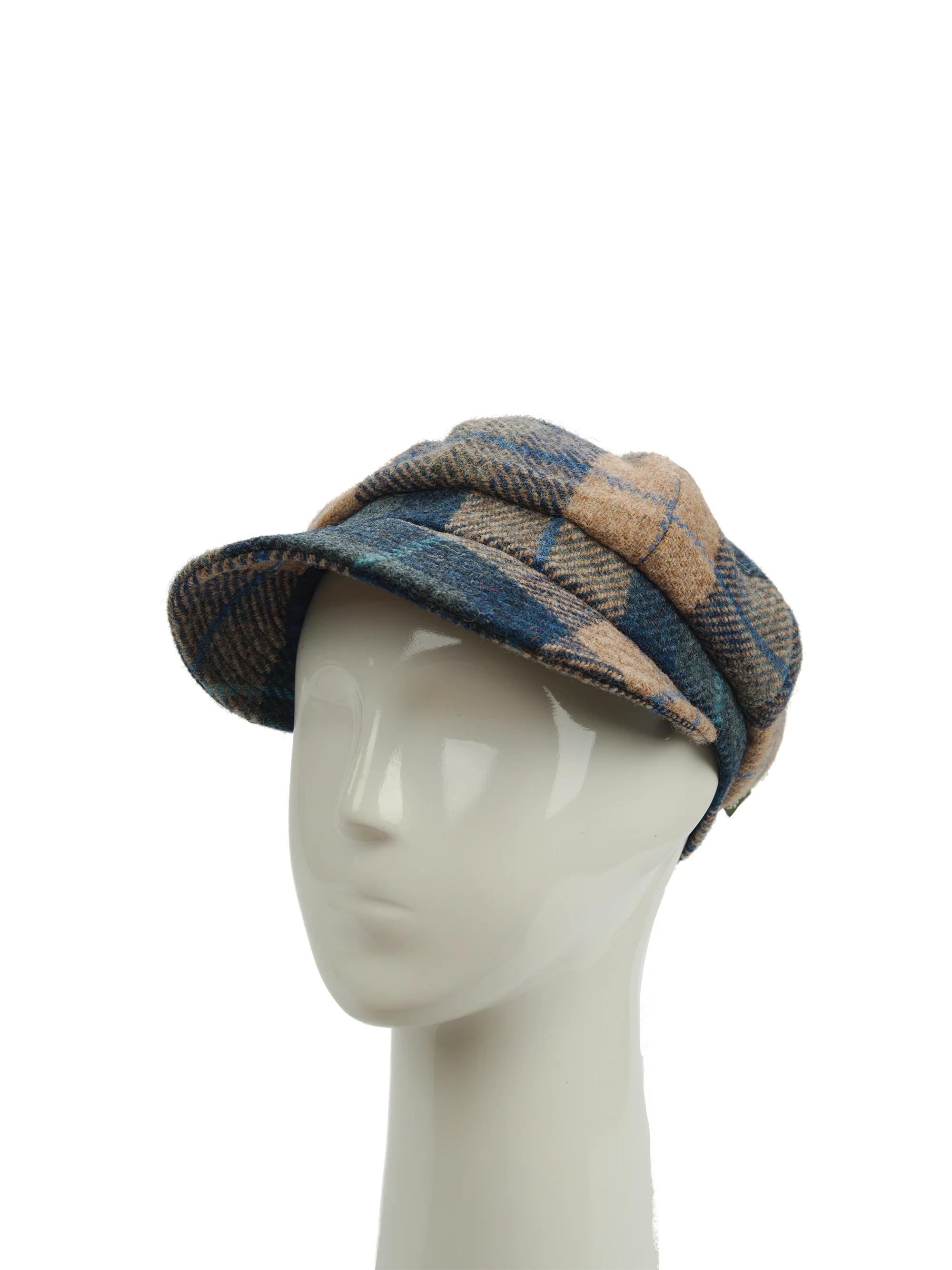 Harris Tweed Baker Boy Hat - Sand/Navy Check (HH) - Image 3