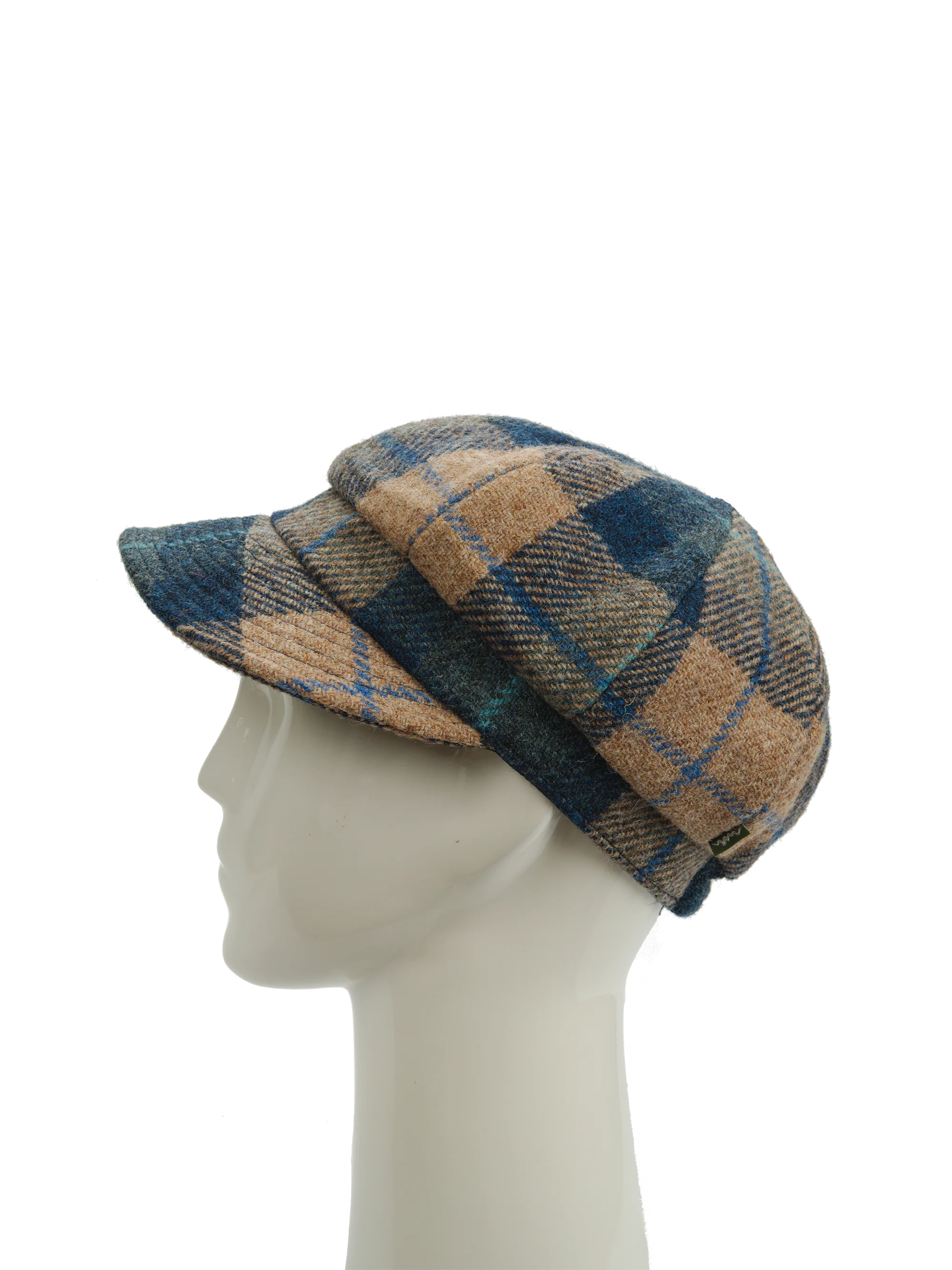 Harris Tweed Baker Boy Hat - Sand/Navy Check (HH) - Image 4