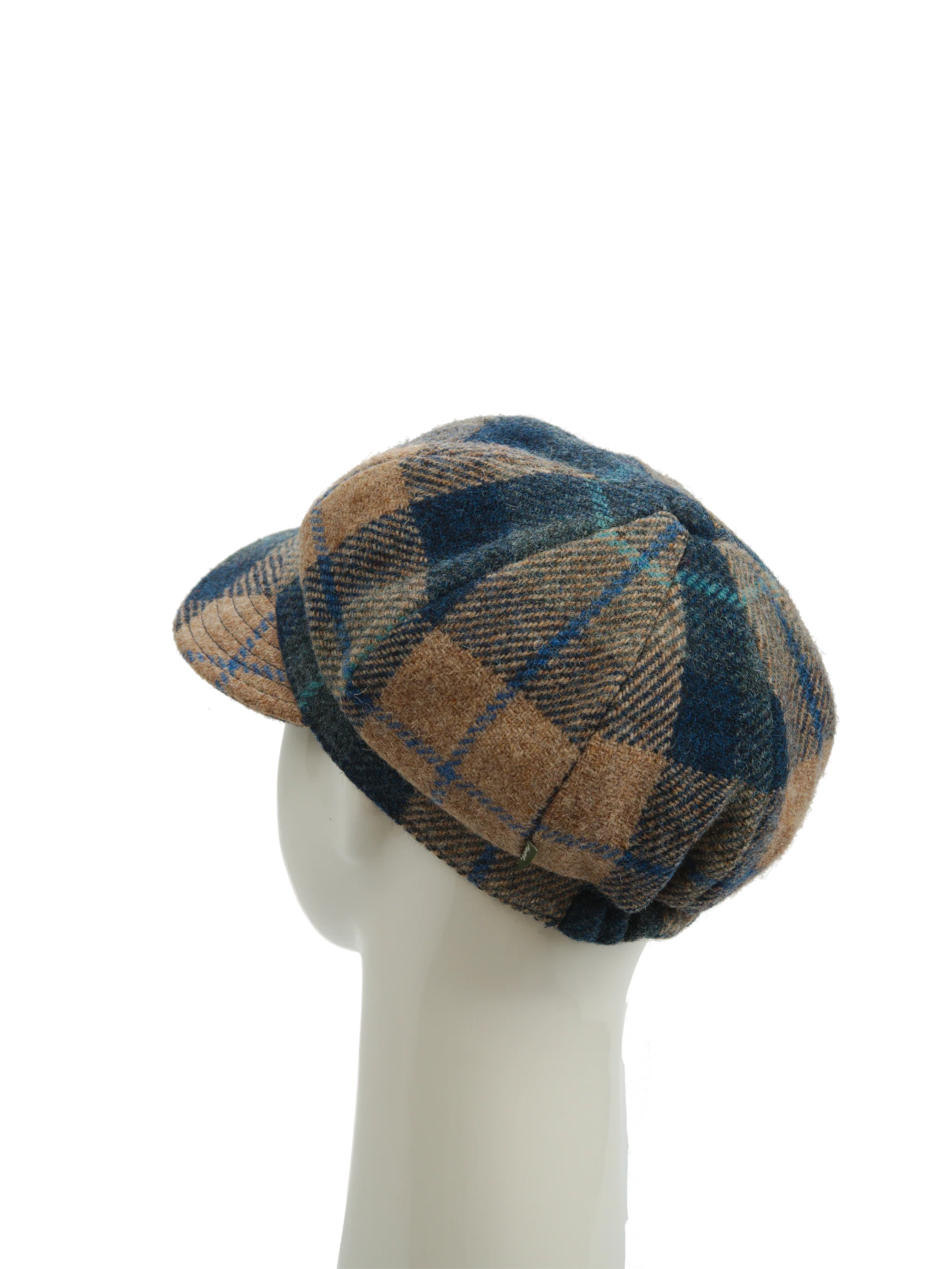 Harris Tweed Baker Boy Hat - Sand/Navy Check (HH) - Image 5