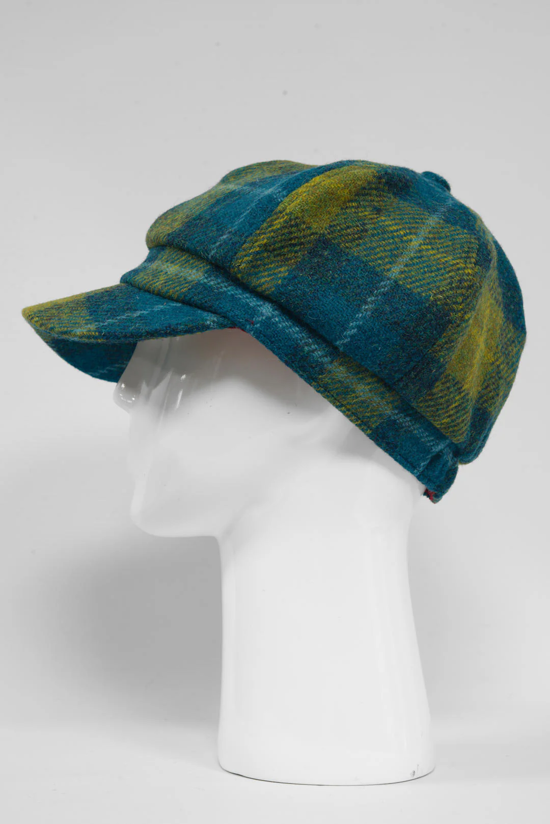 Harris Tweed Baker Boy Hat - Sea Blue/Green Check (GA) - Image 5