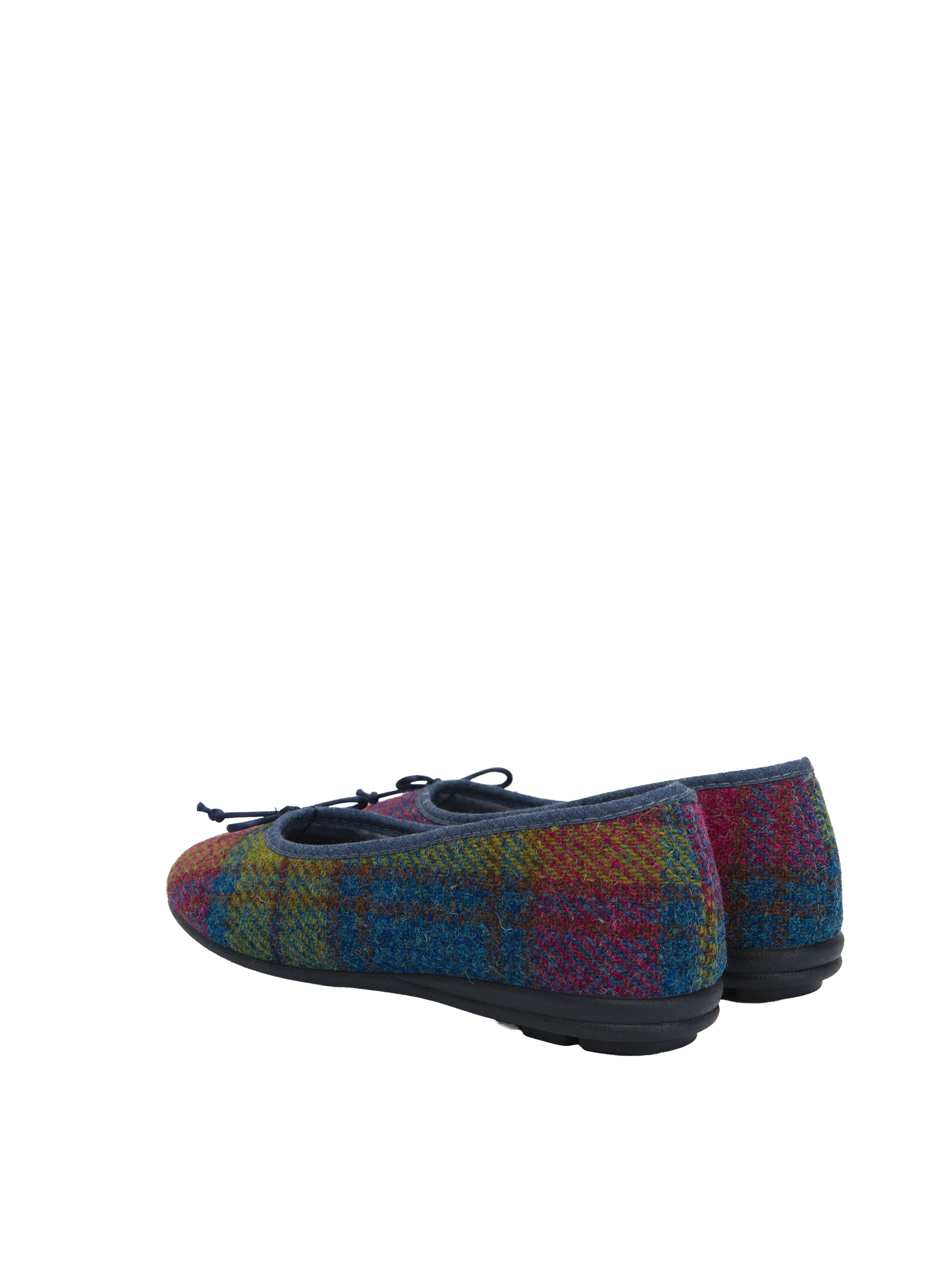 Harris Tweed Ballerina Pumps - Denim/Lime Check A0195 - Image 3