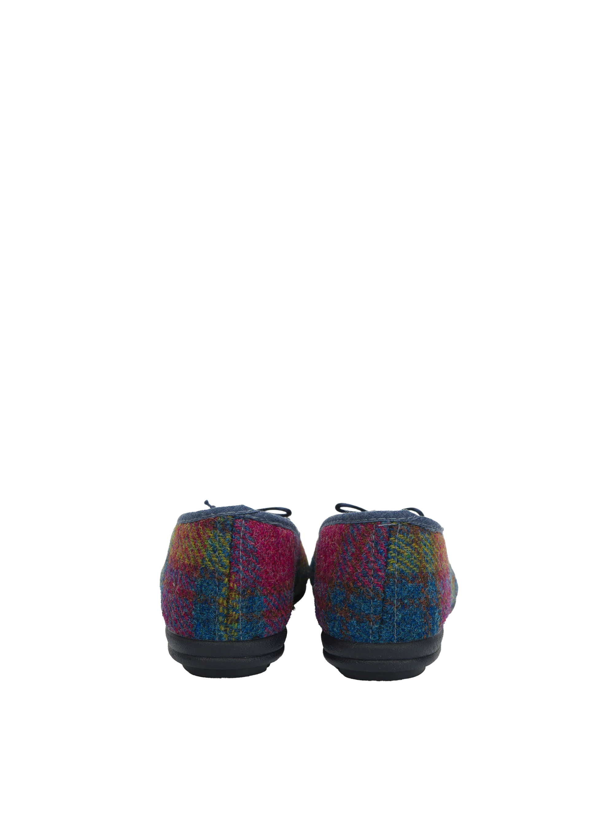 Harris Tweed Ballerina Pumps - Denim/Lime Check A0195 - Image 4