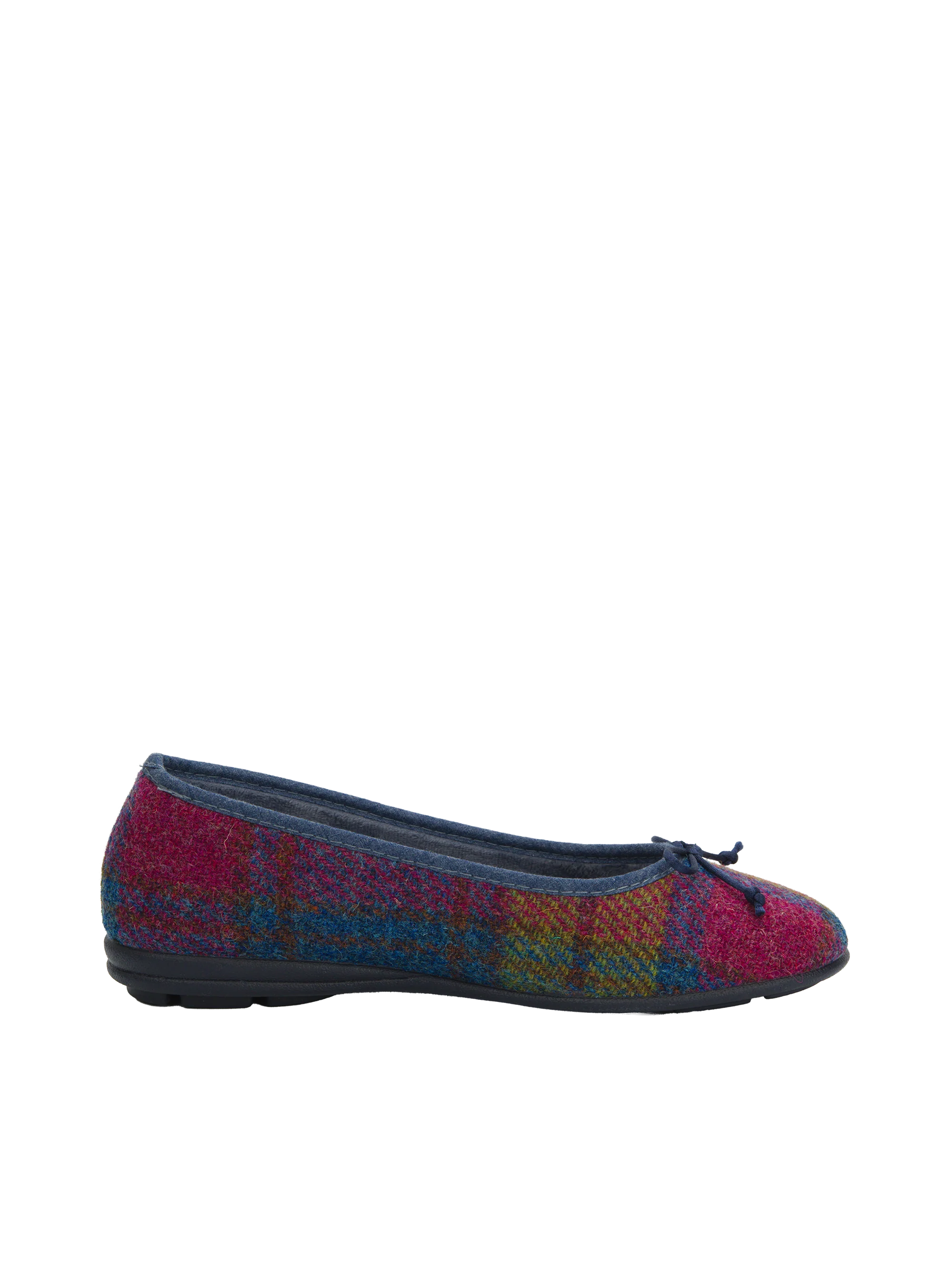 Harris Tweed Ballerina Pumps - Denim/Lime Check A0195 - Image 5