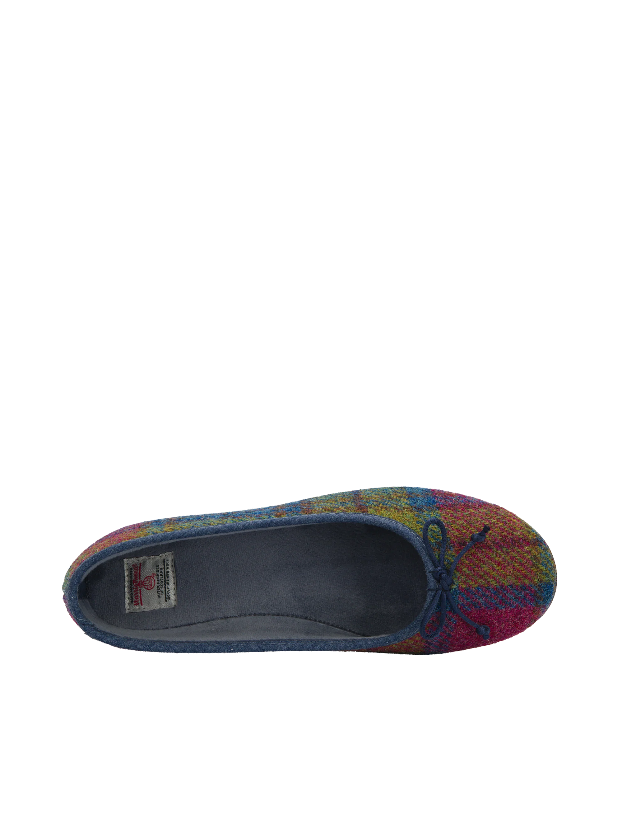 Harris Tweed Ballerina Pumps - Denim/Lime Check A0195 - Image 6