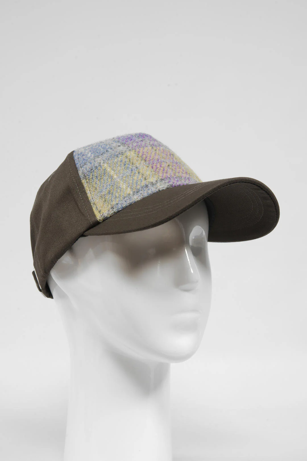 Harris Tweed Baseball Cap - Muted Lilac/Green Check (GA) - Image 2