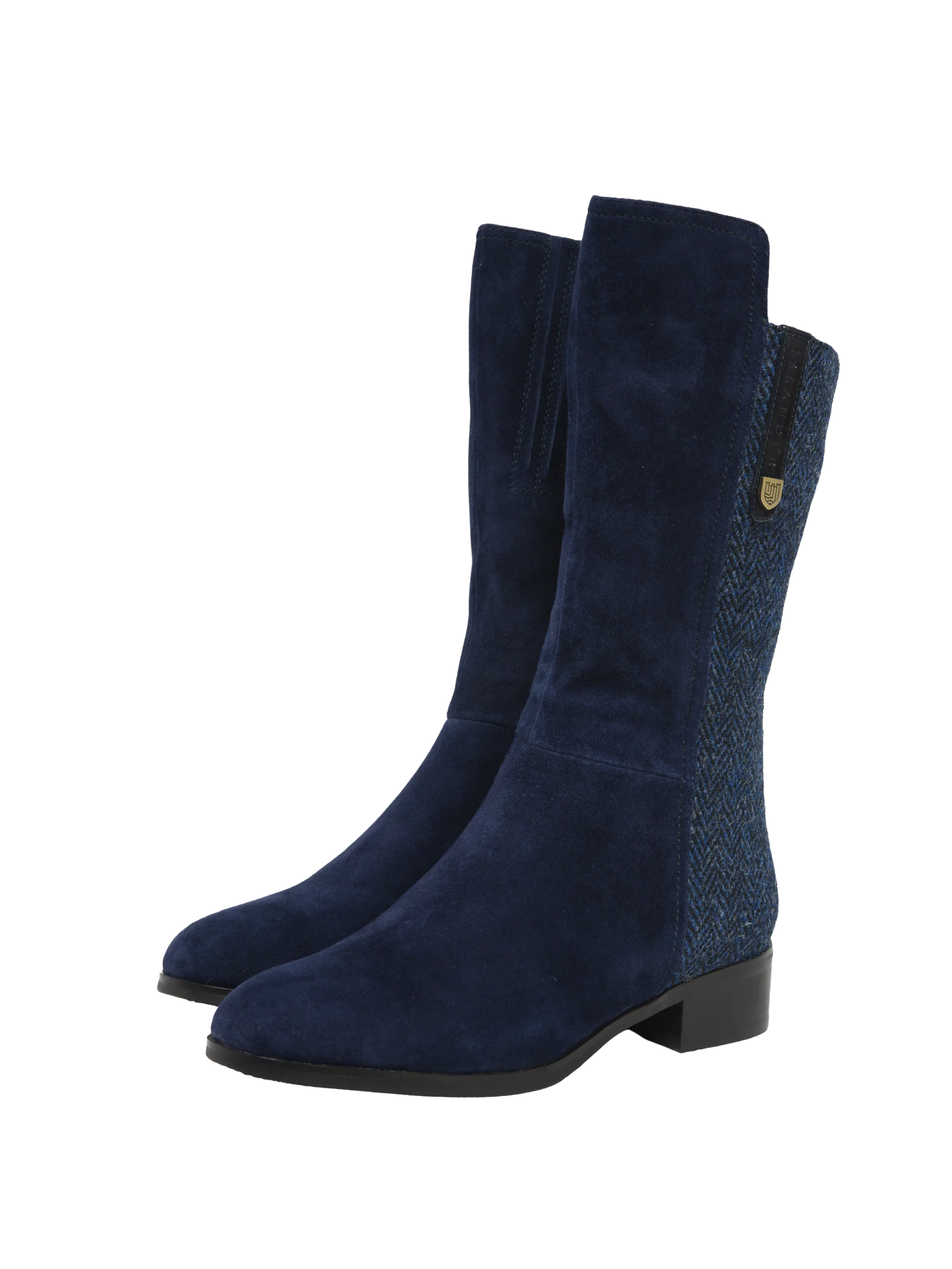 Harris Tweed Brodie Calf Length Boots - Navy Herringbone
