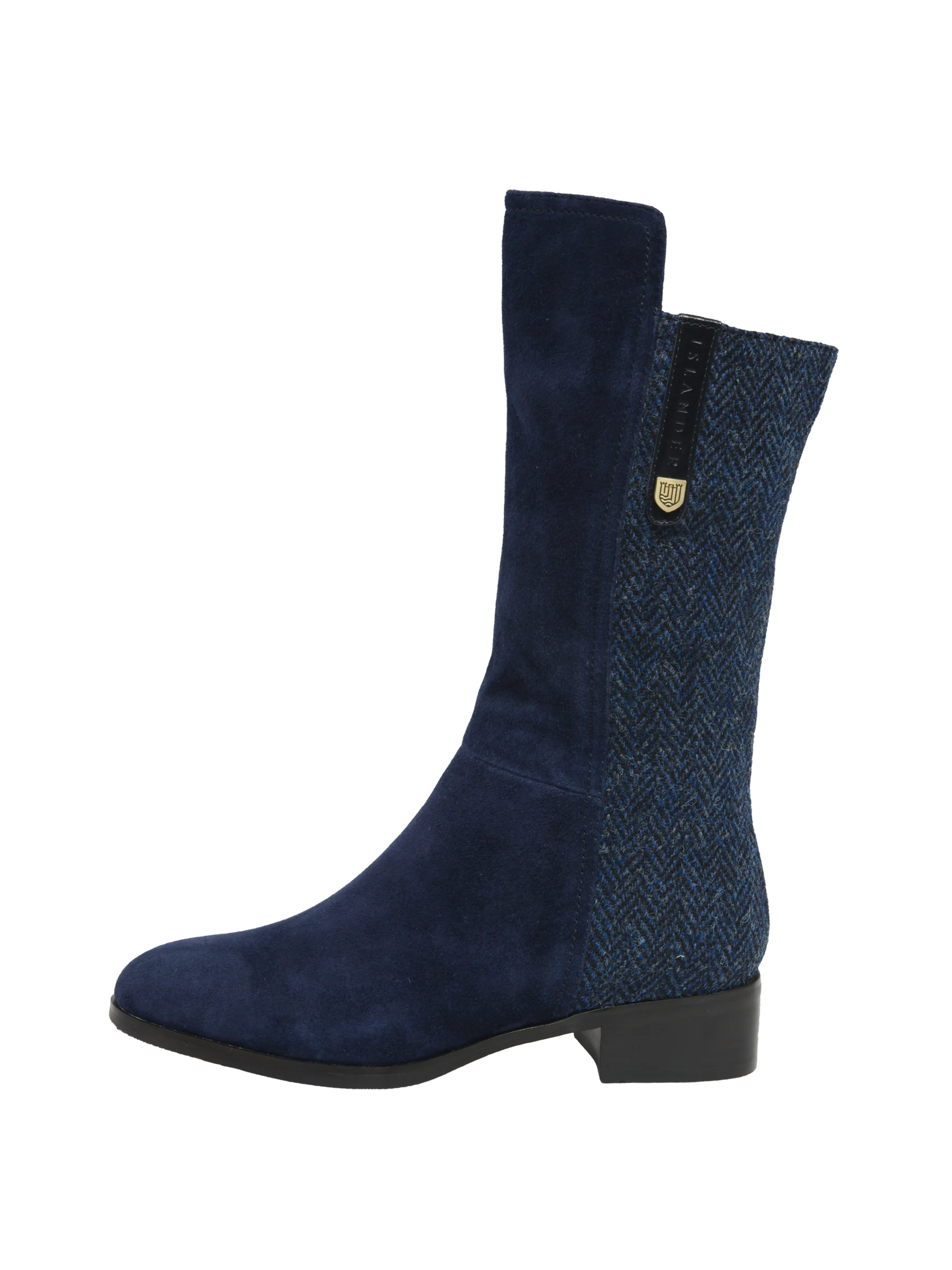 Harris Tweed Brodie Calf Length Boots - Navy Herringbone - Image 2
