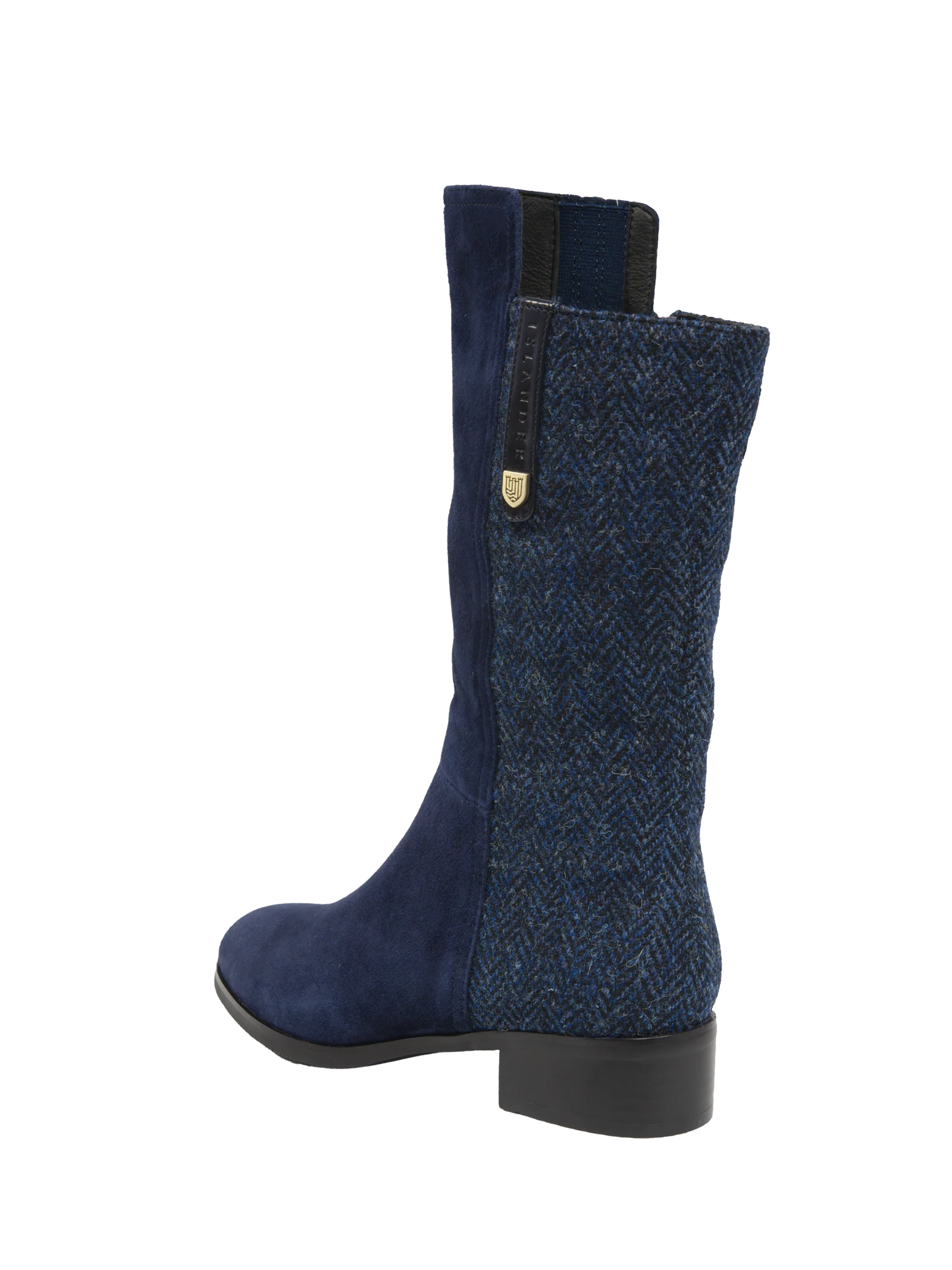Harris Tweed Brodie Calf Length Boots - Navy Herringbone - Image 3