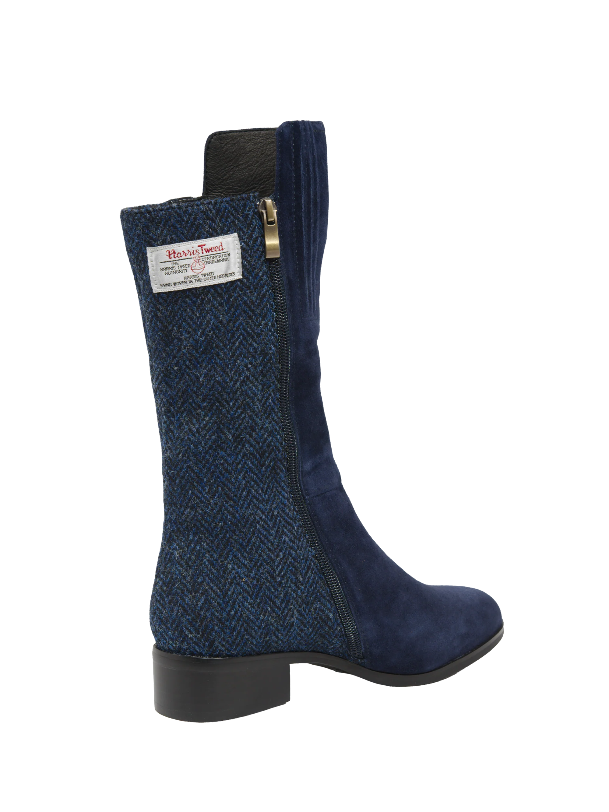 Harris Tweed Brodie Calf Length Boots - Navy Herringbone - Image 4