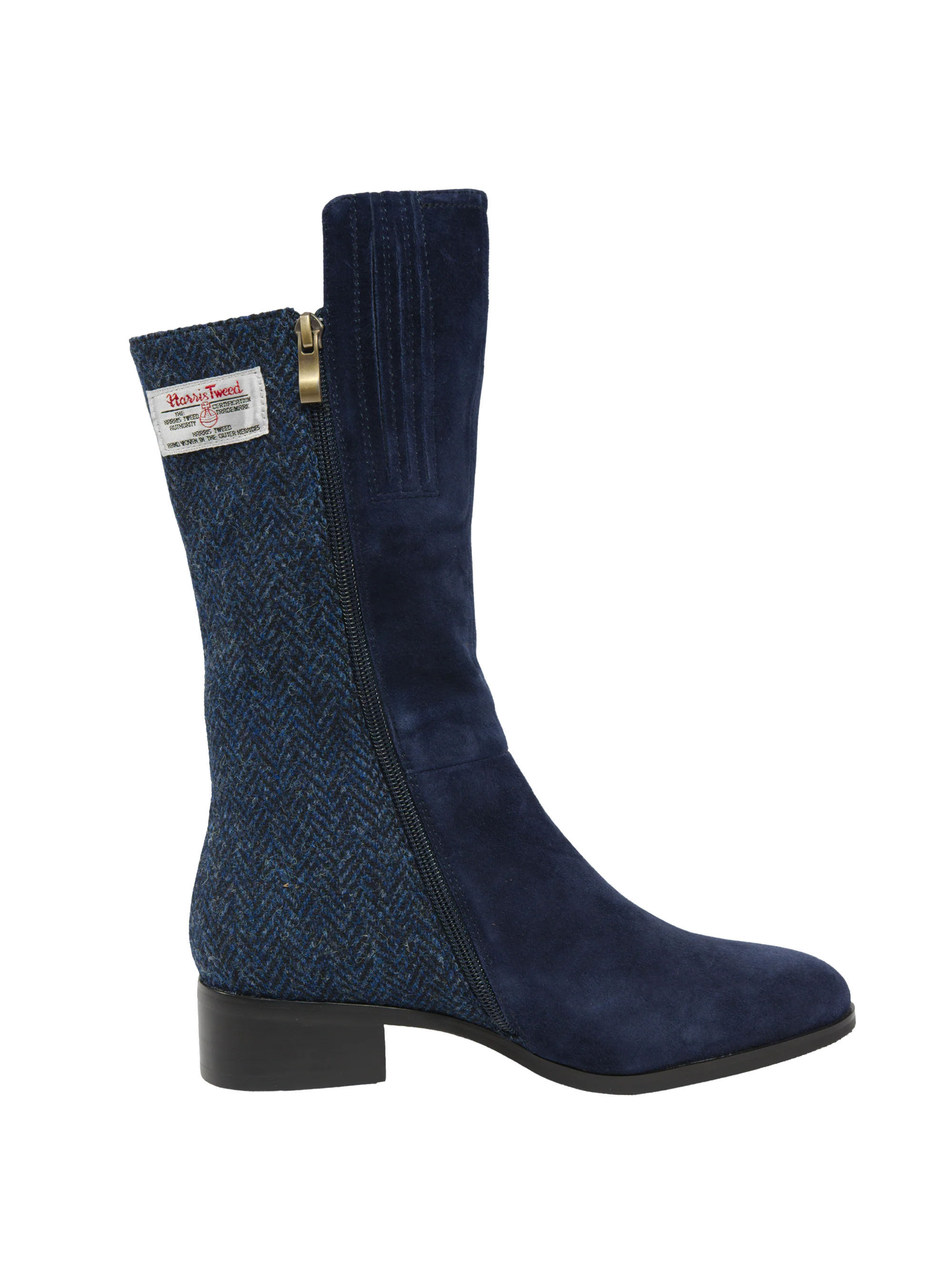 Harris Tweed Brodie Calf Length Boots - Navy Herringbone - Image 5