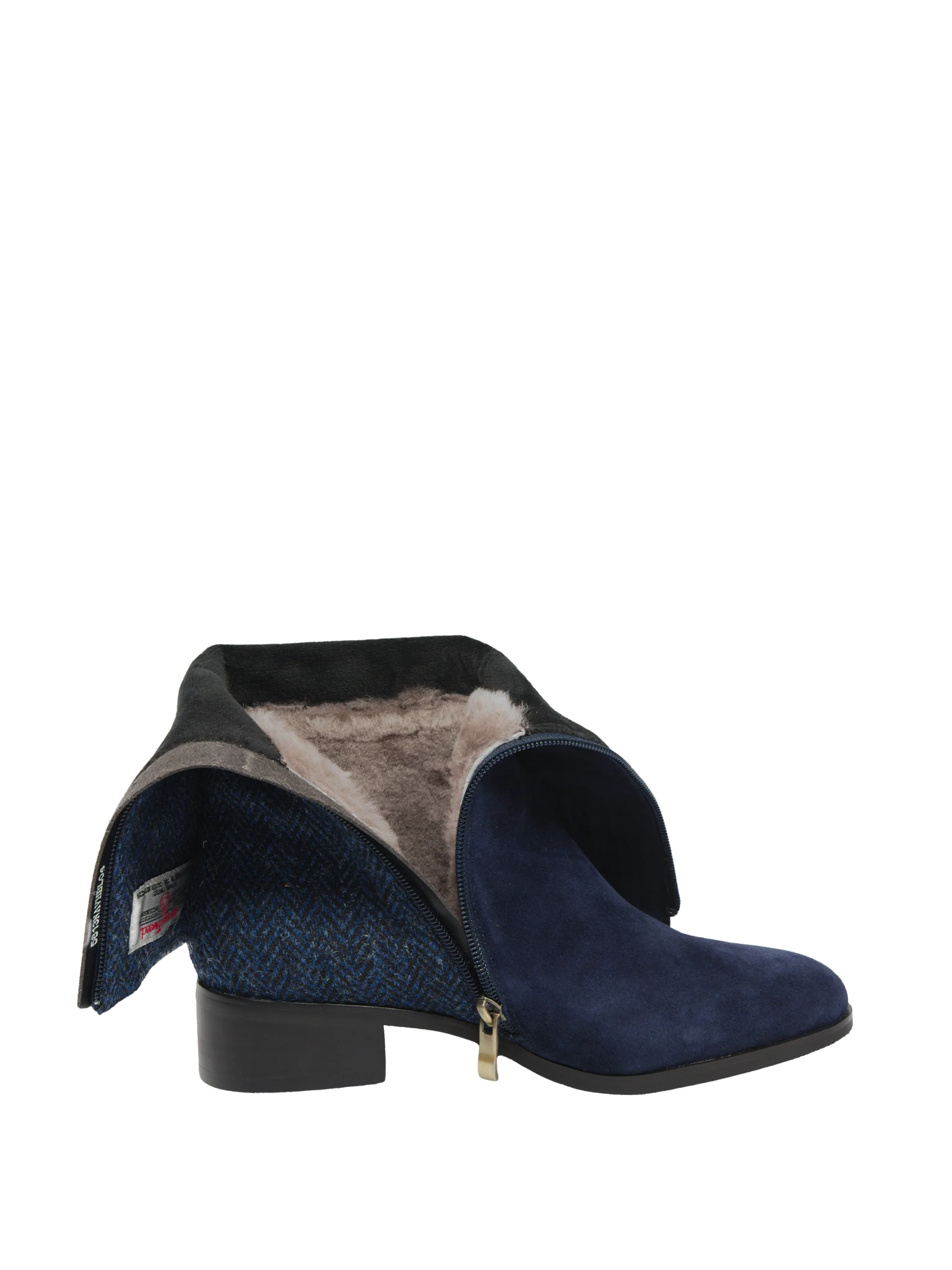 Harris Tweed Brodie Calf Length Boots - Navy Herringbone - Image 6