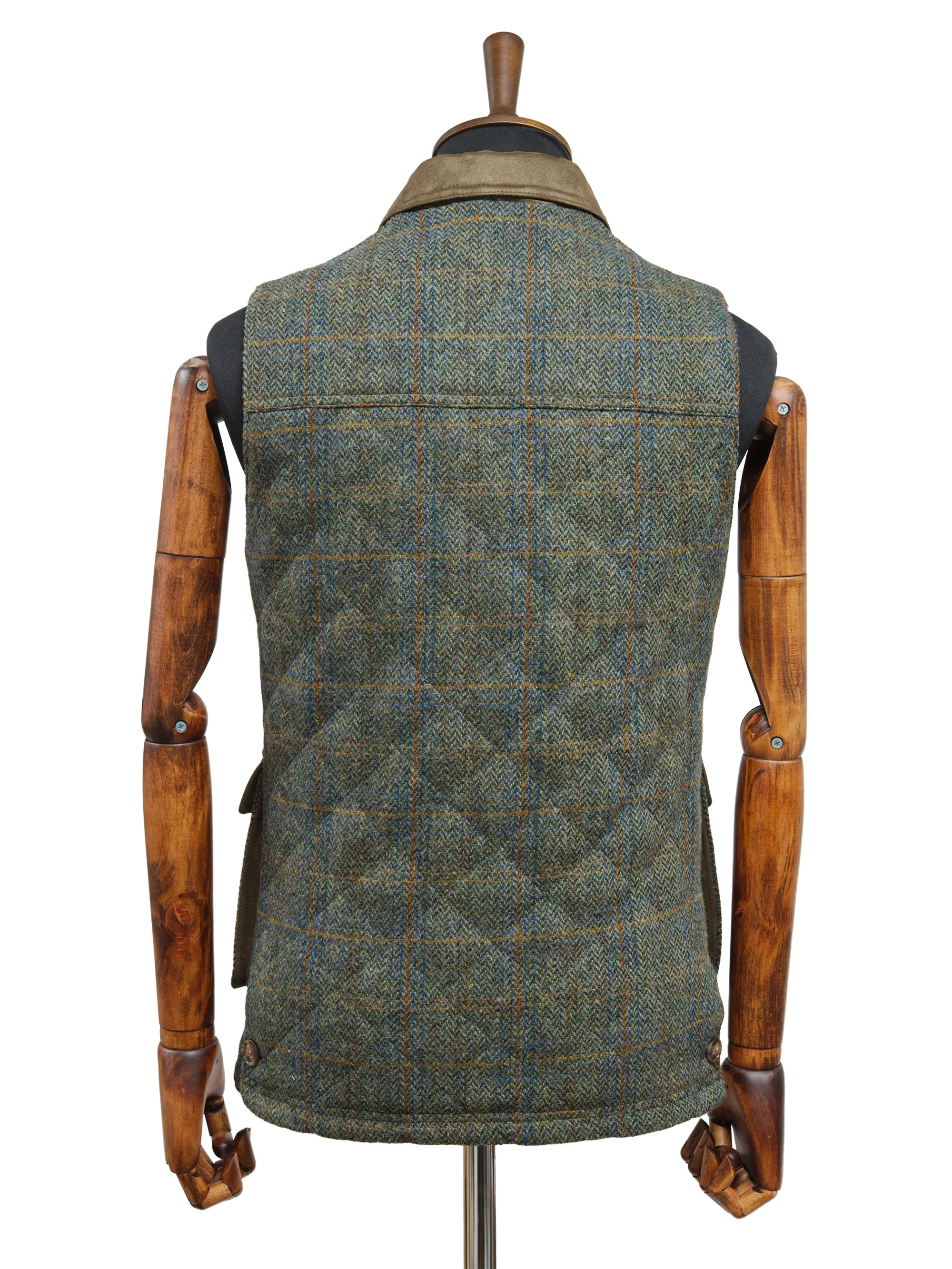 Harris Tweed Chuck Country Gilet - Green Herringbone With Overcheck - Image 4