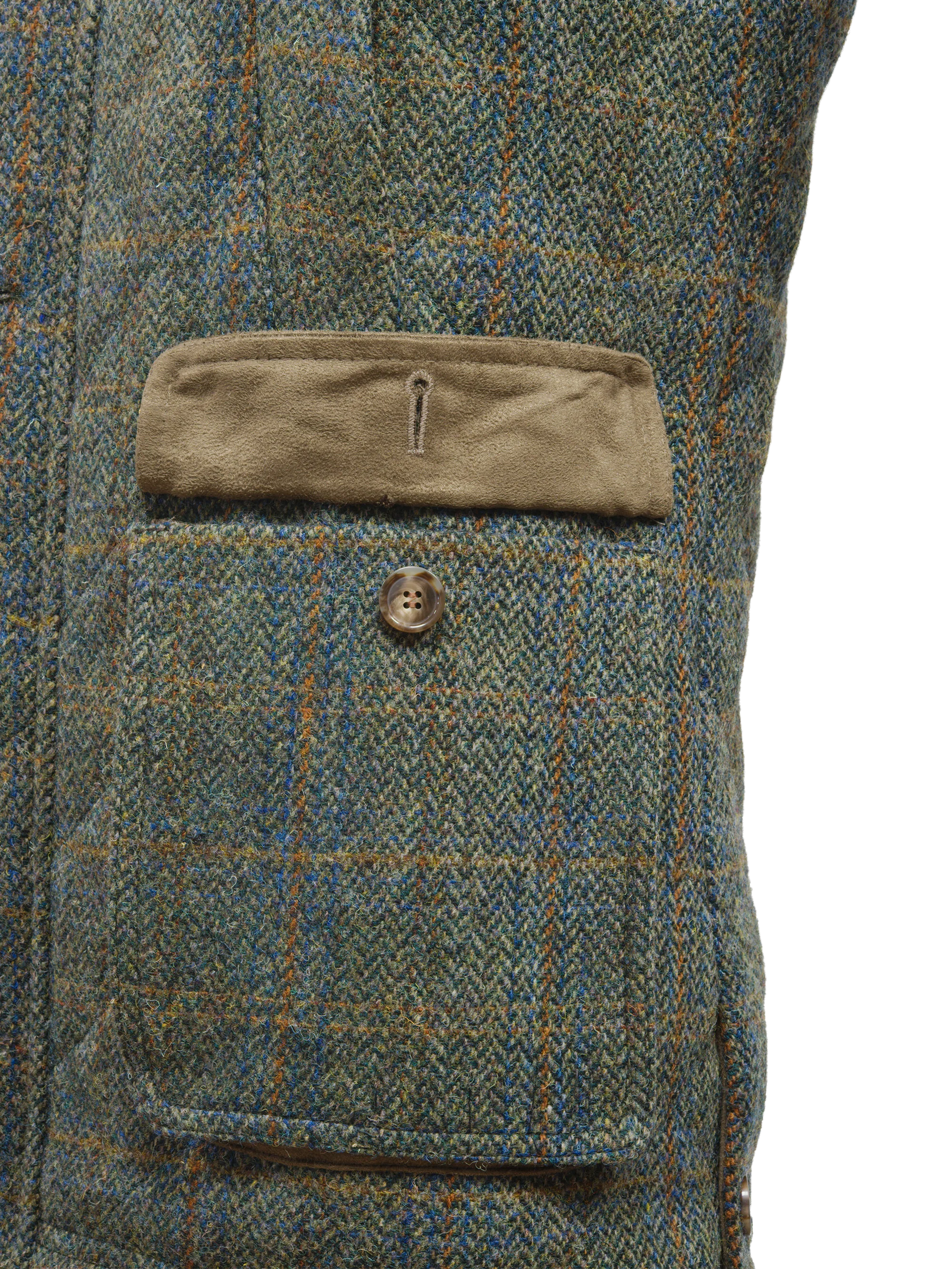 Harris Tweed Chuck Country Gilet - Green Herringbone With Overcheck - Image 6