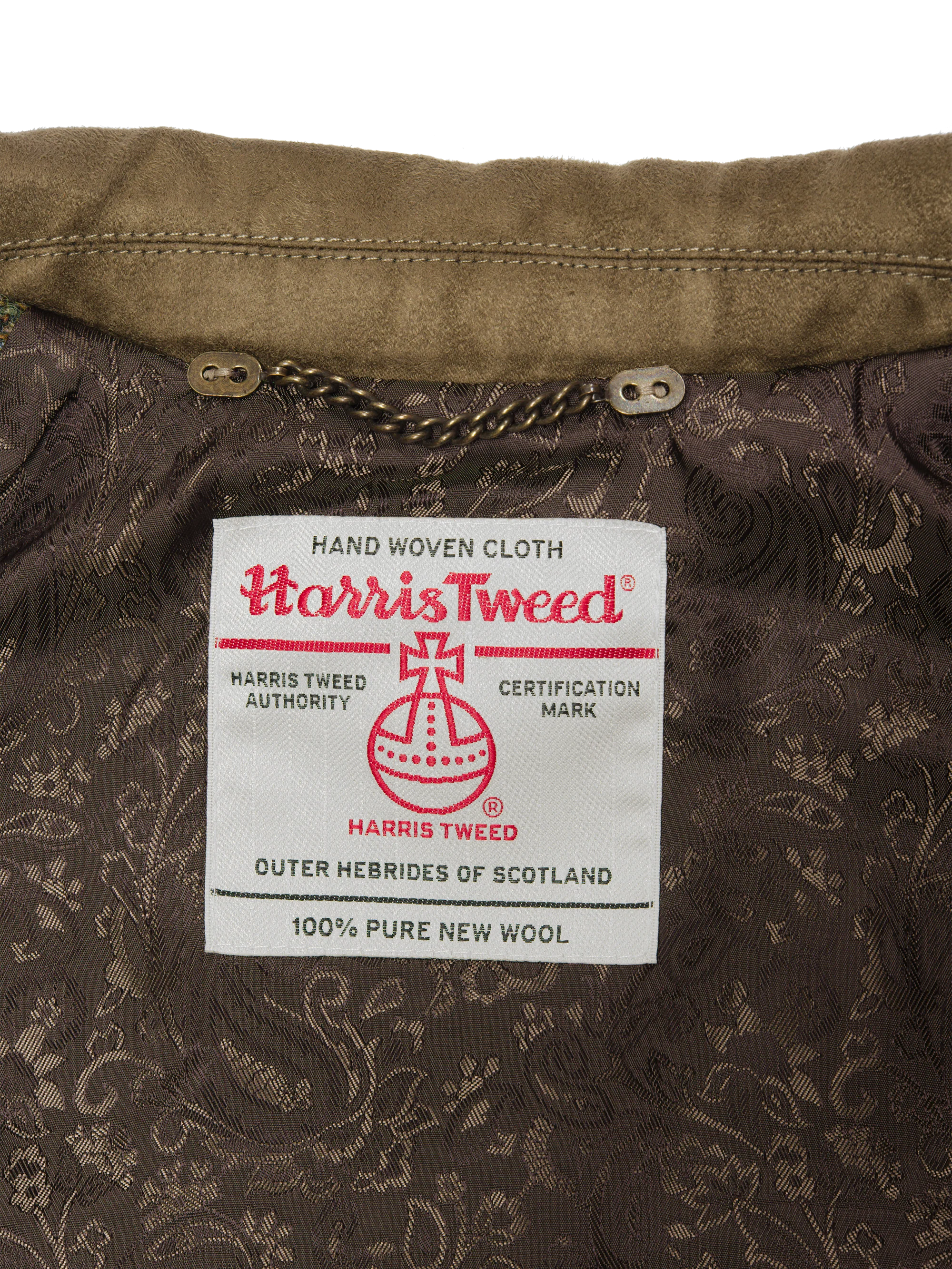 Harris Tweed Chuck Country Gilet - Green Herringbone With Overcheck - Image 8