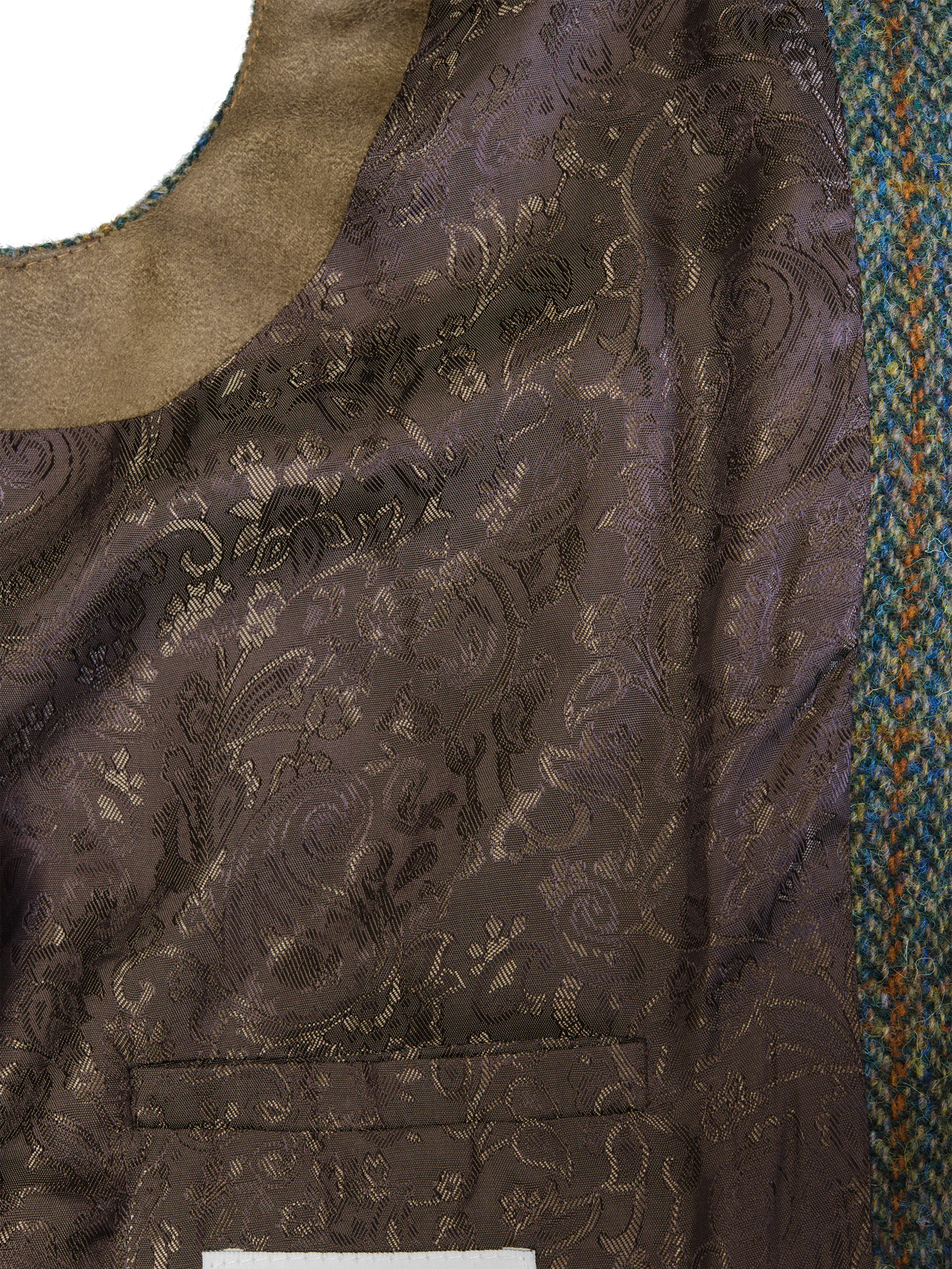 Harris Tweed Chuck Country Gilet - Green Herringbone With Overcheck - Image 9