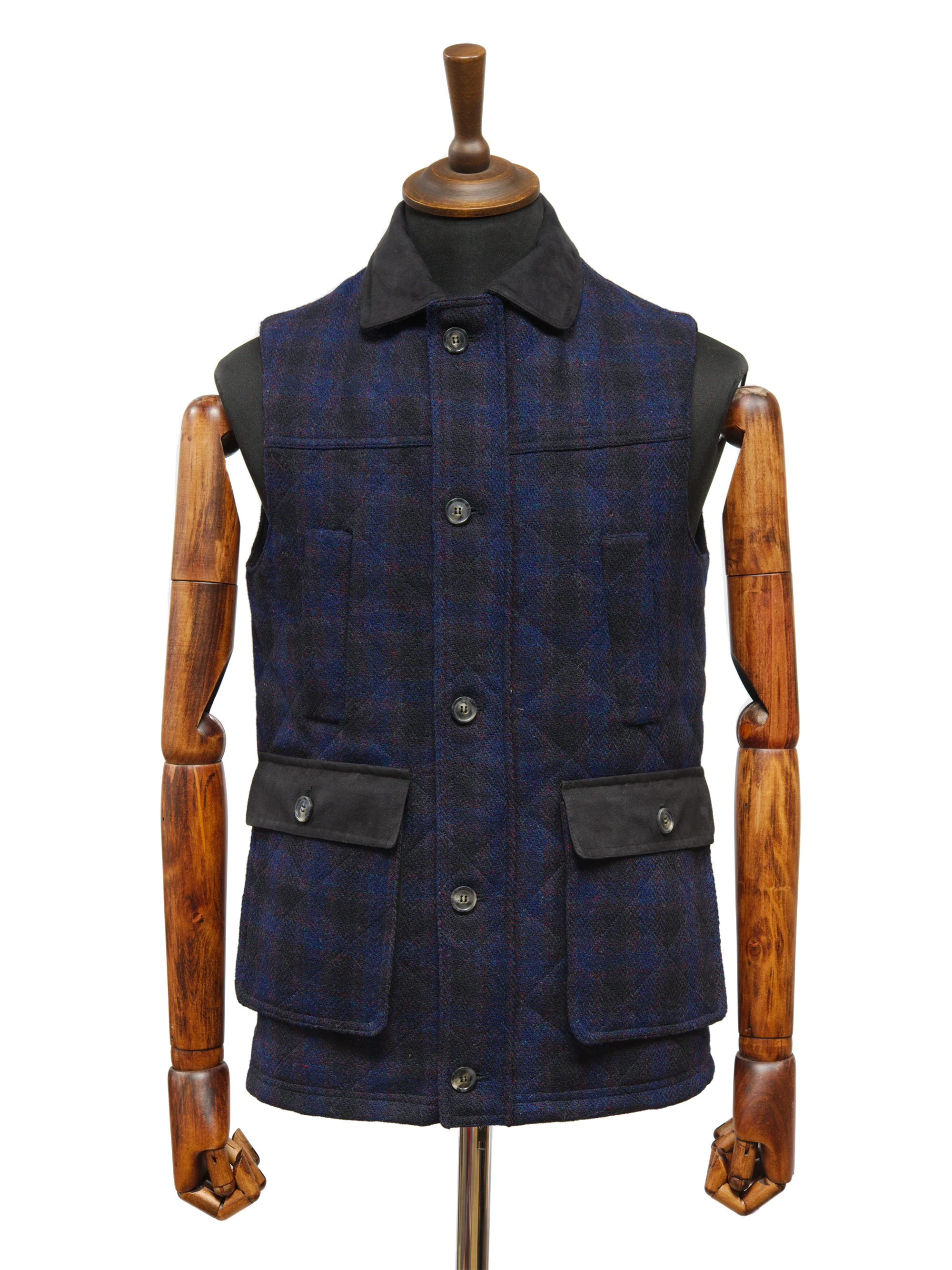 Harris Tweed Chuck Country Gilet - Navy Block Check