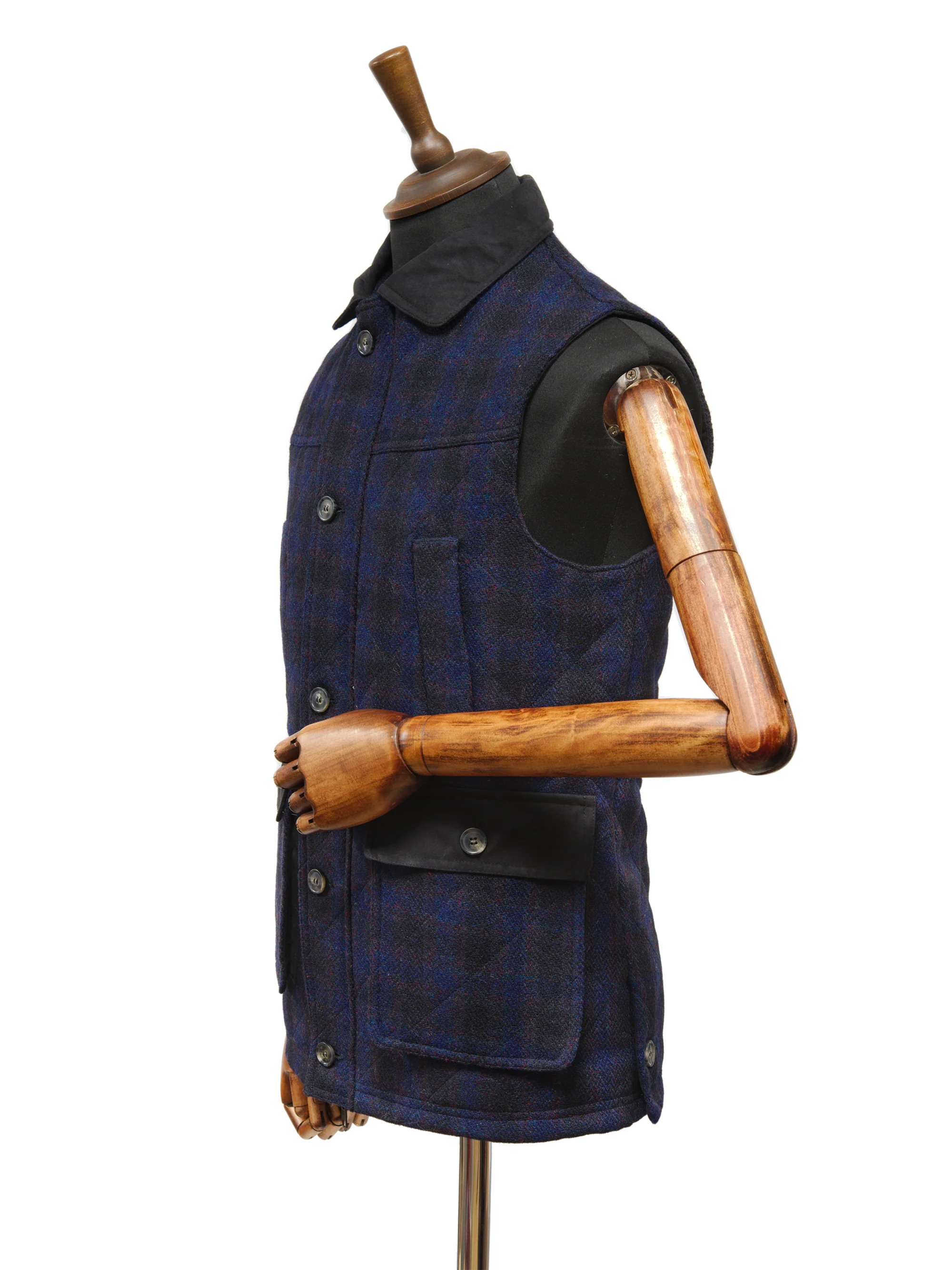 Harris Tweed Chuck Country Gilet - Navy Block Check - Image 3