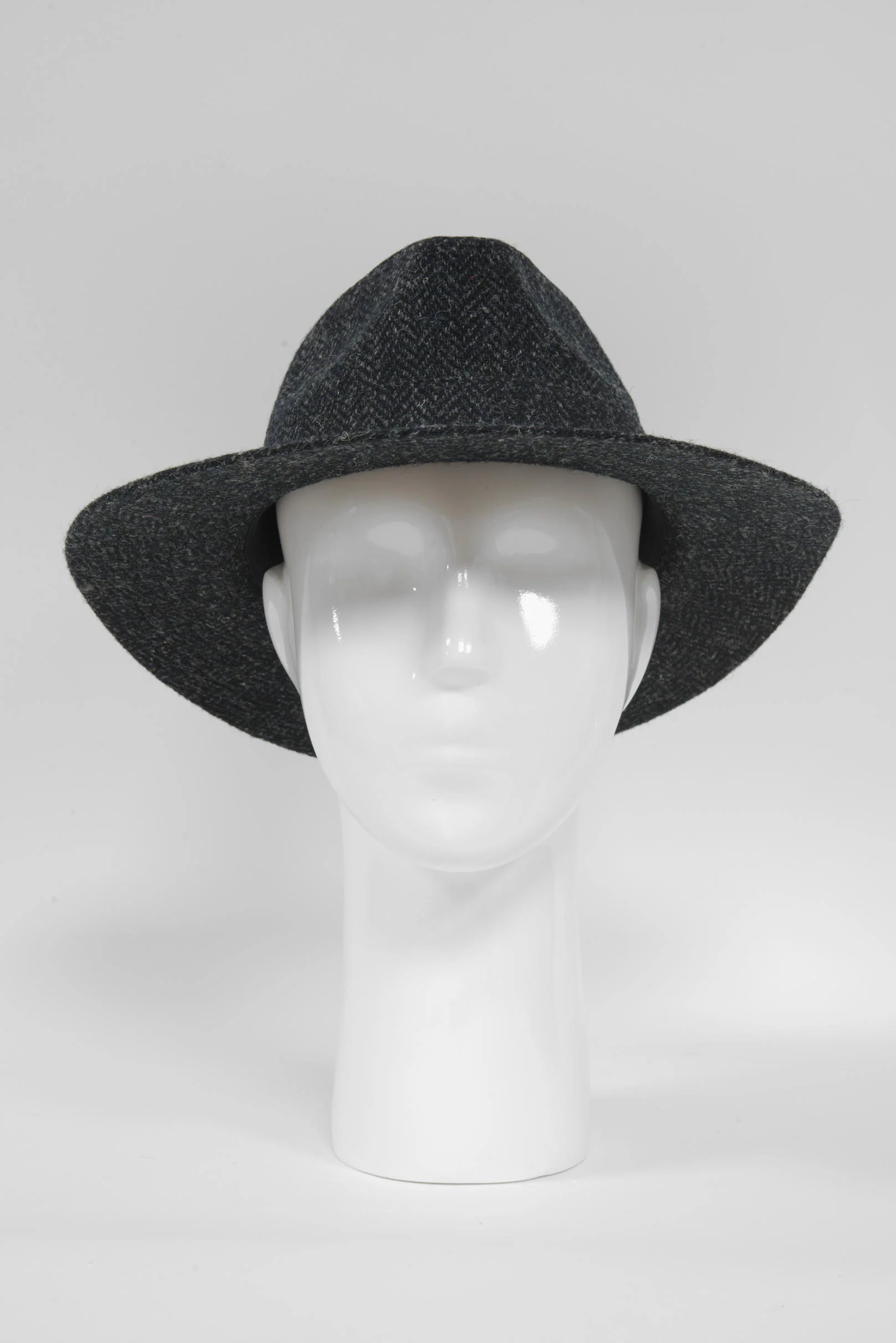 Harris Tweed Fedora Hat - Black Herringbone - Image 3
