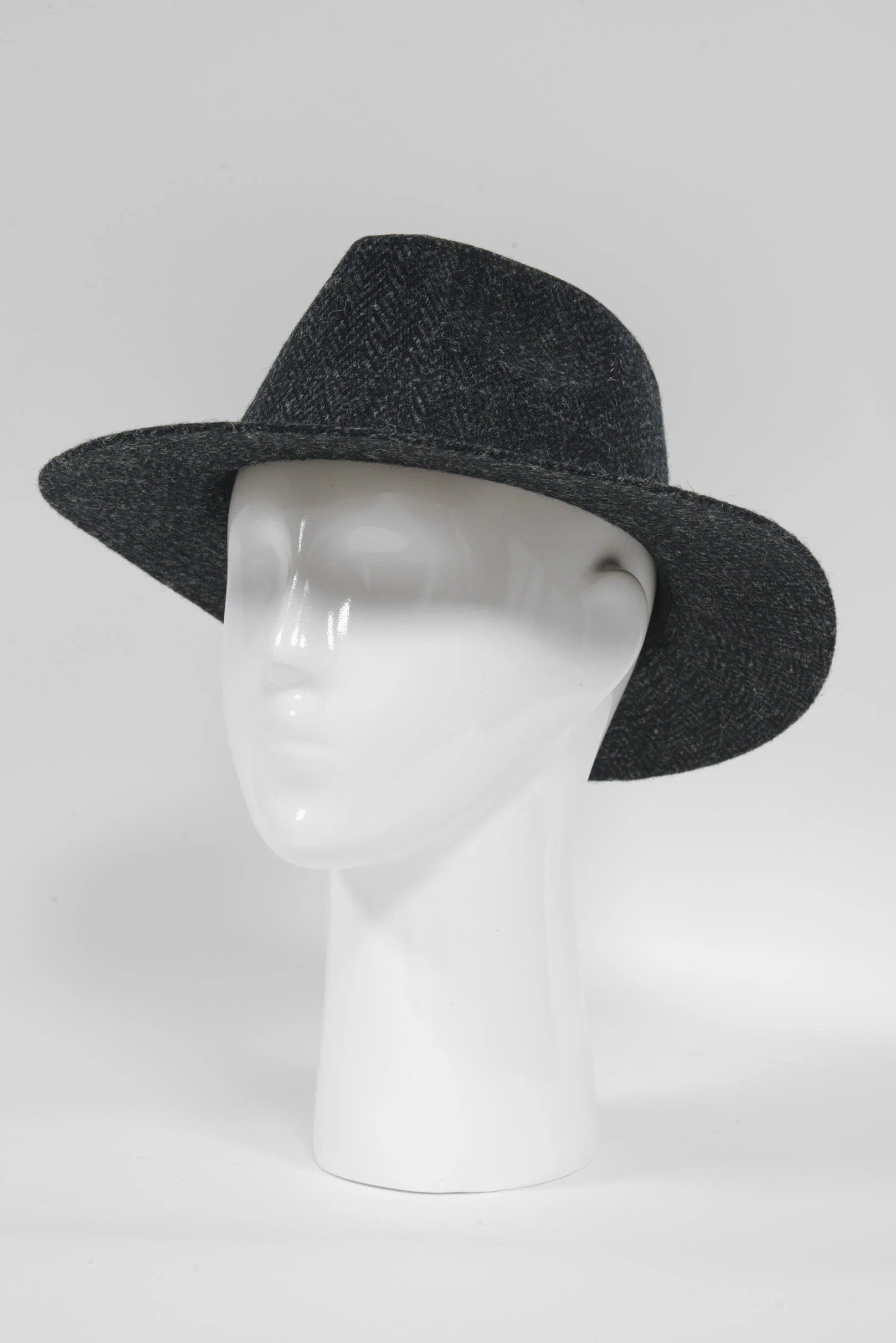 Harris Tweed Fedora Hat - Black Herringbone - Image 4