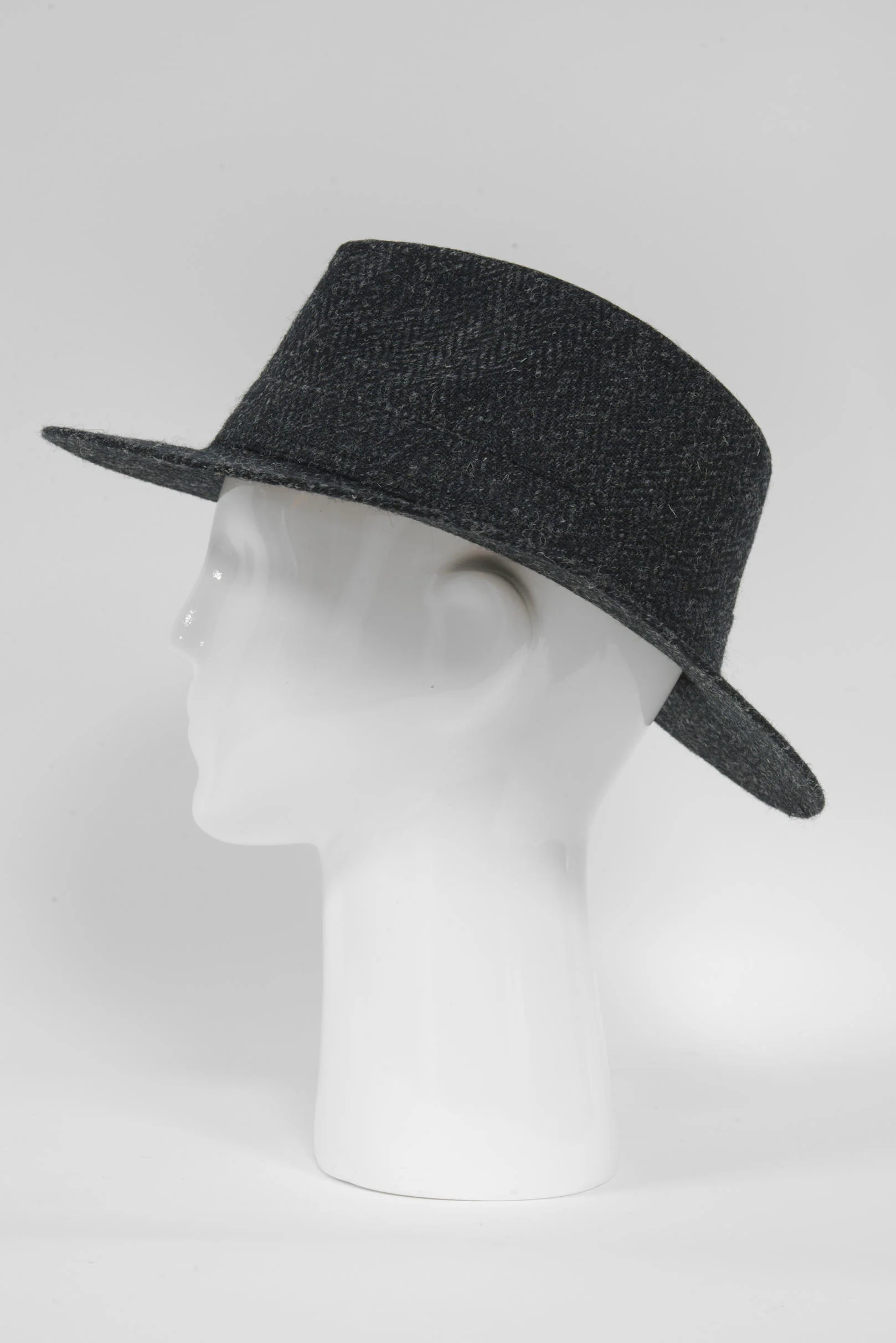 Harris Tweed Fedora Hat - Black Herringbone - Image 5