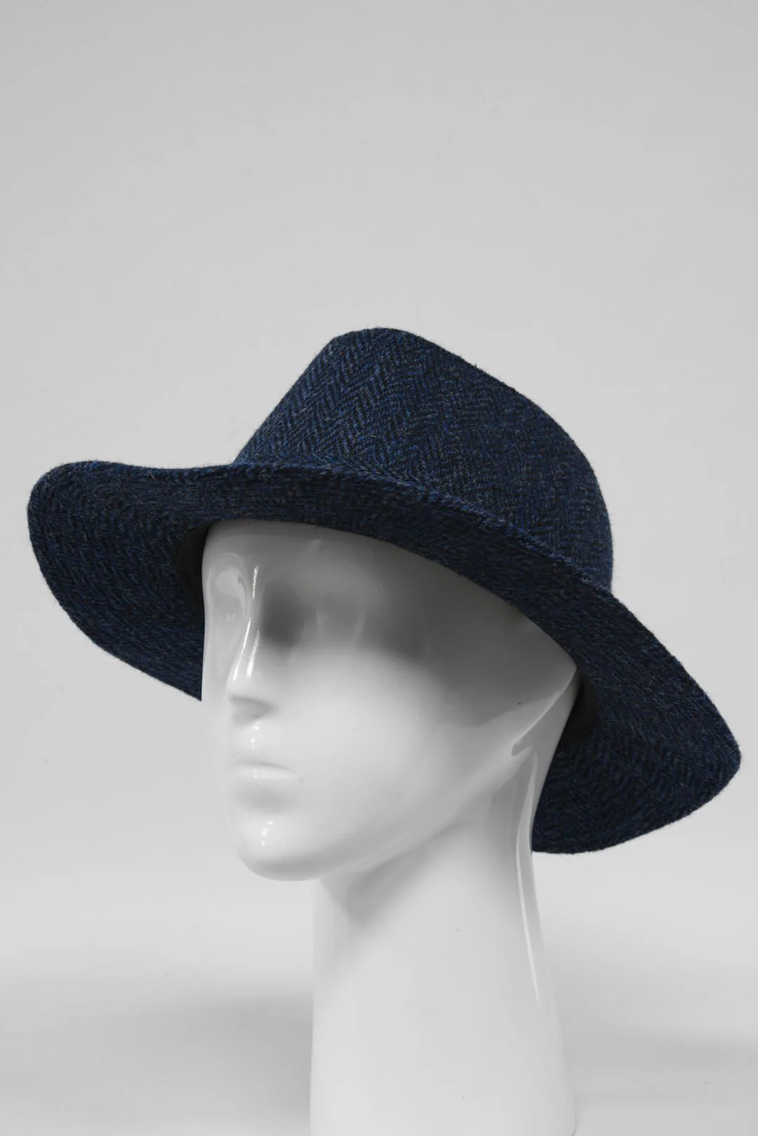 Harris Tweed Fedora Hat - Navy Herringbone - Image 3