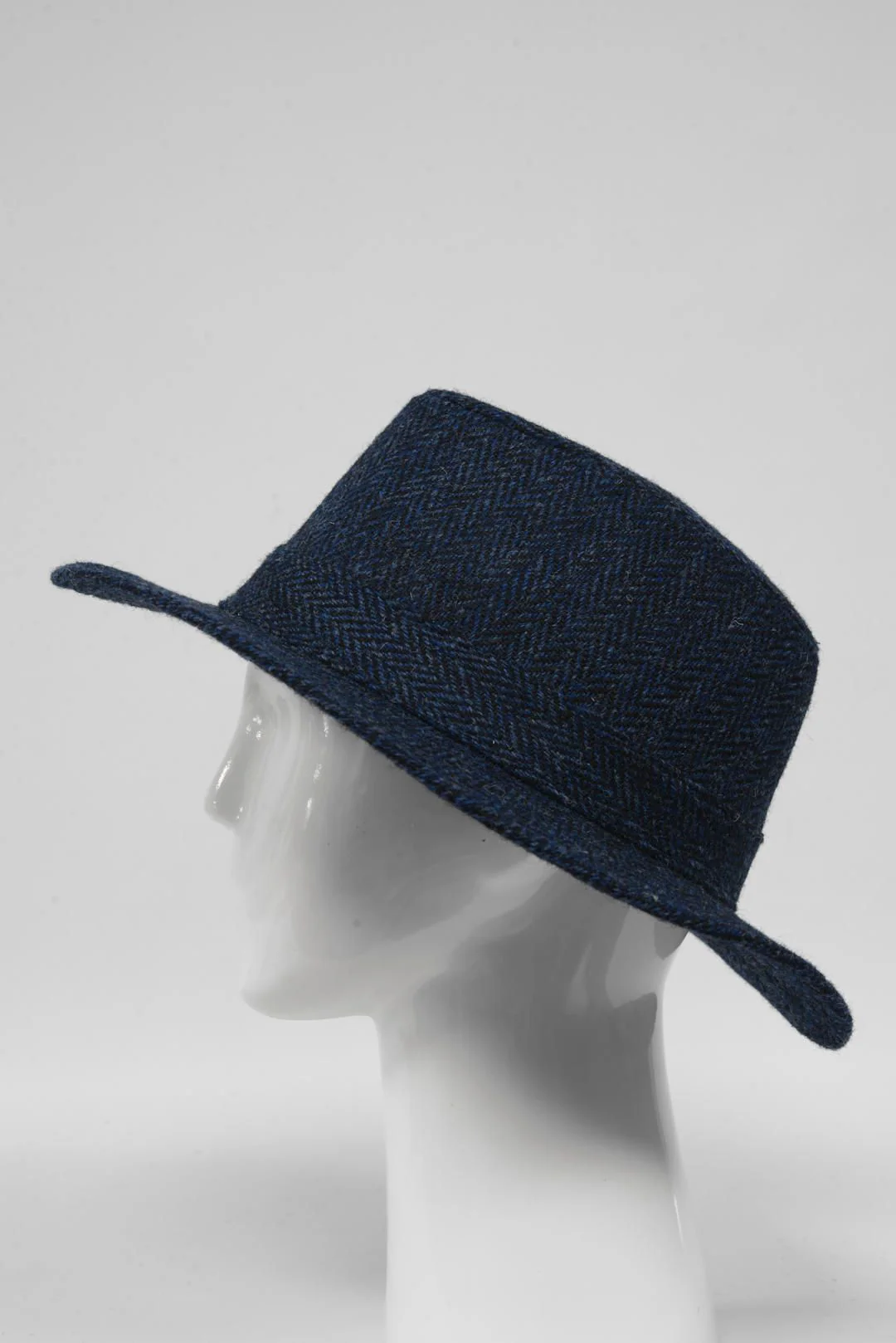 Harris Tweed Fedora Hat - Navy Herringbone - Image 4