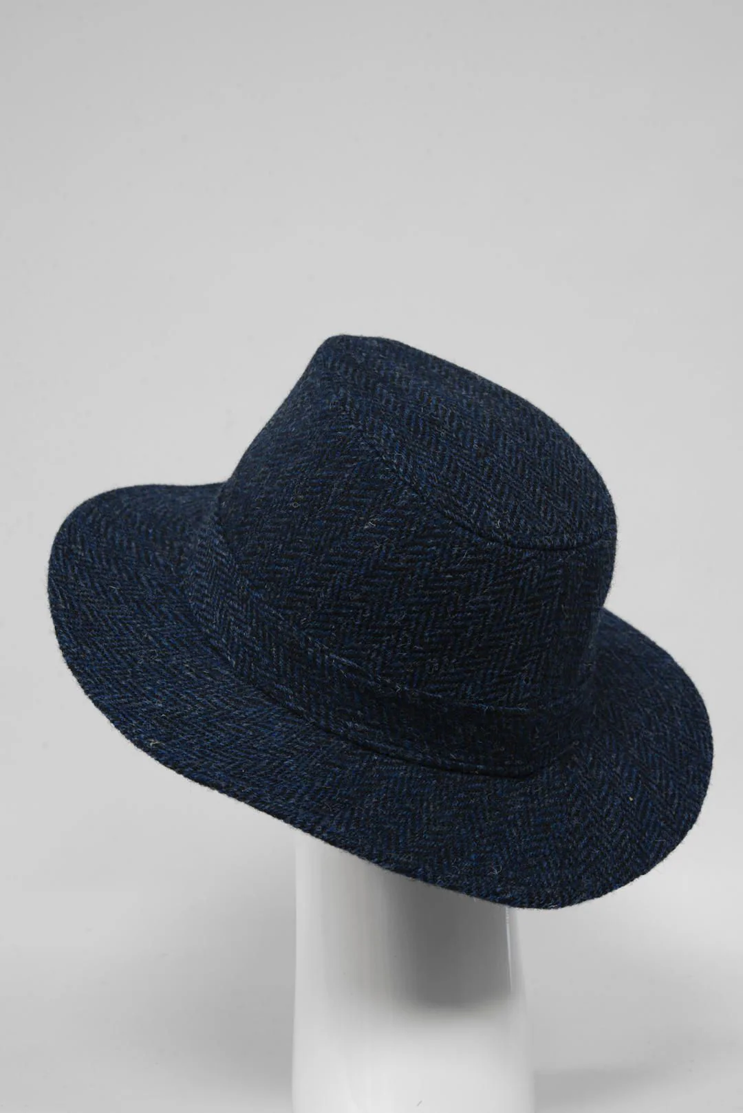 Harris Tweed Fedora Hat - Navy Herringbone - Image 5