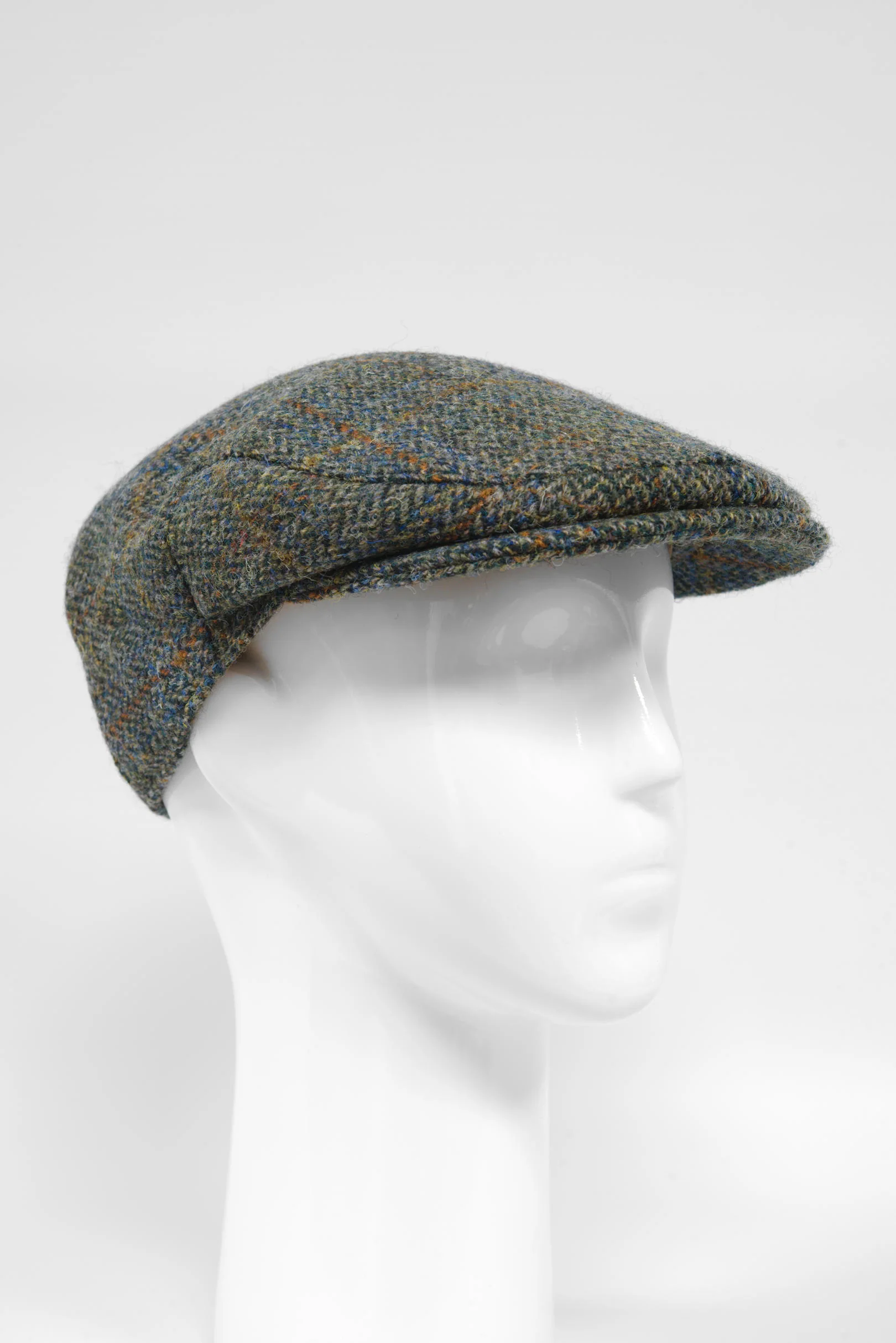 Harris Tweed Flat Cap - Green Herringbone With Overcheck (PJ) - Image 3