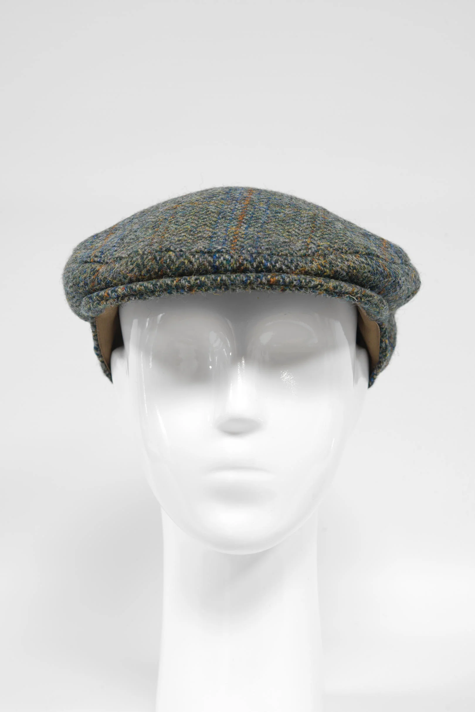 Harris Tweed Flat Cap - Green Herringbone With Overcheck (PJ) - Image 4