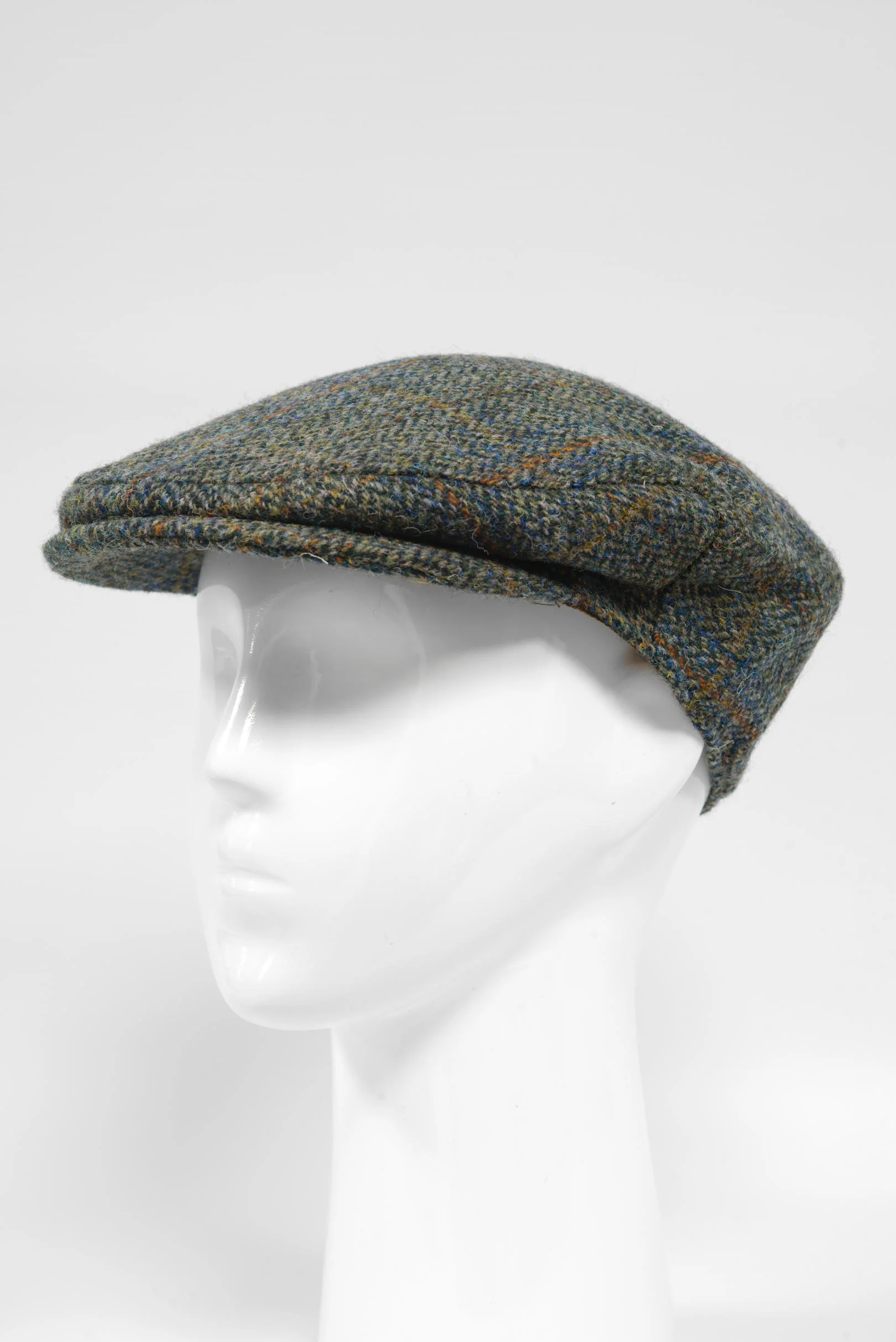 Harris Tweed Flat Cap - Green Herringbone With Overcheck (PJ) - Image 5