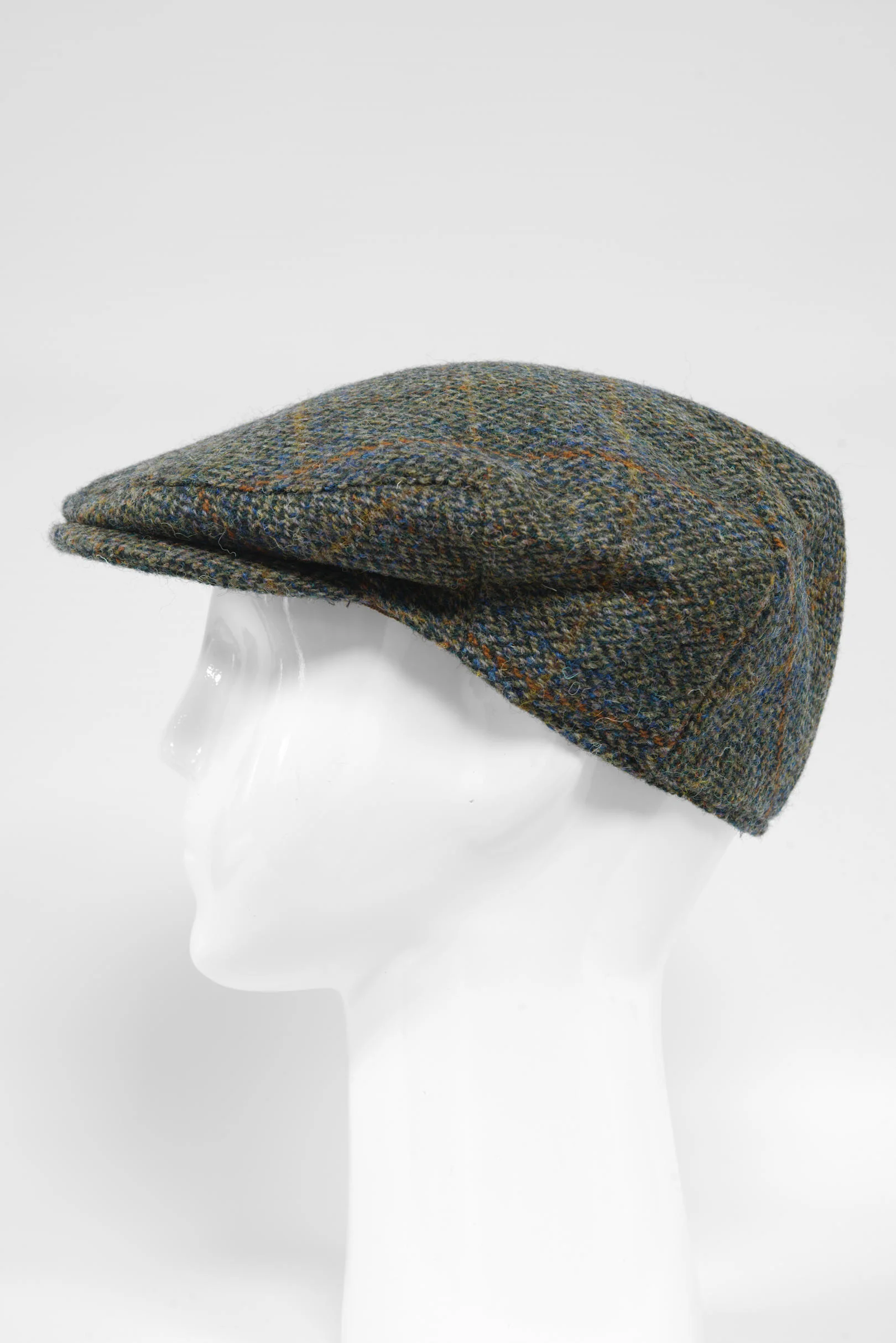 Harris Tweed Flat Cap - Green Herringbone With Overcheck (PJ) - Image 6