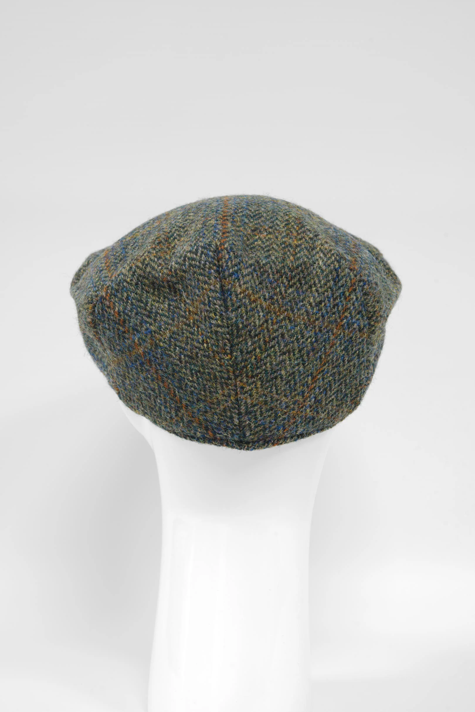 Harris Tweed Flat Cap - Green Herringbone With Overcheck (PJ) - Image 7