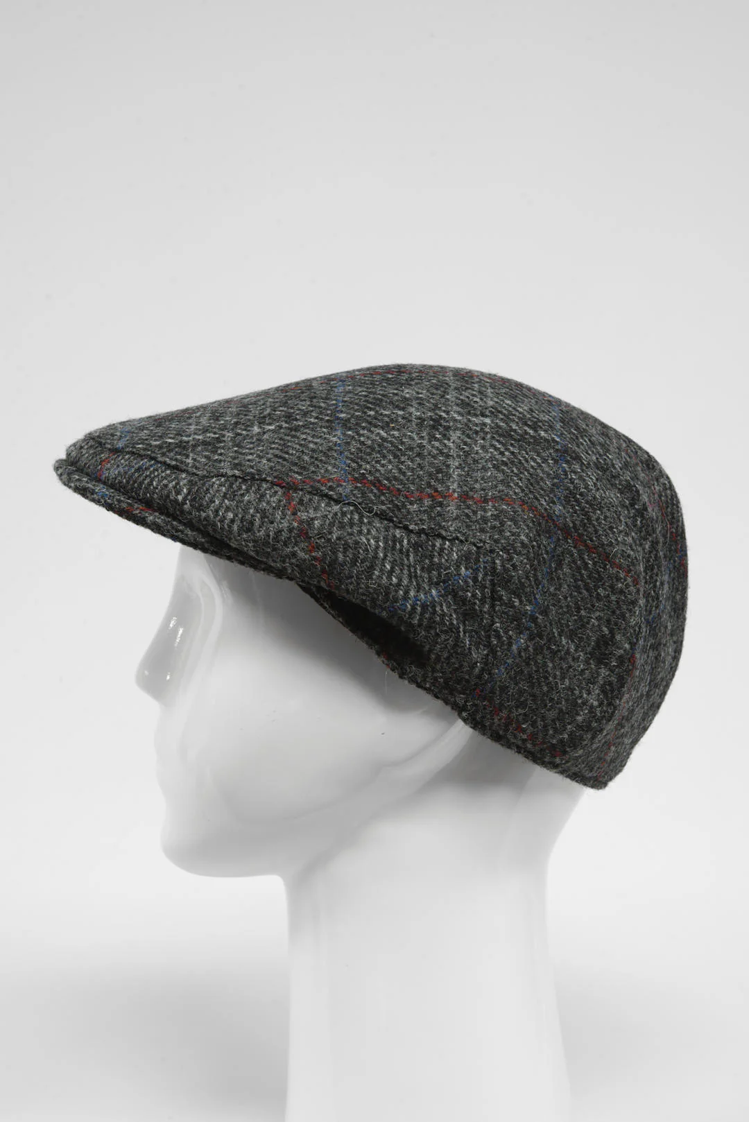 Harris Tweed Flat Cap - Grey Herringbone With Red Overcheck (HW) - Image 2