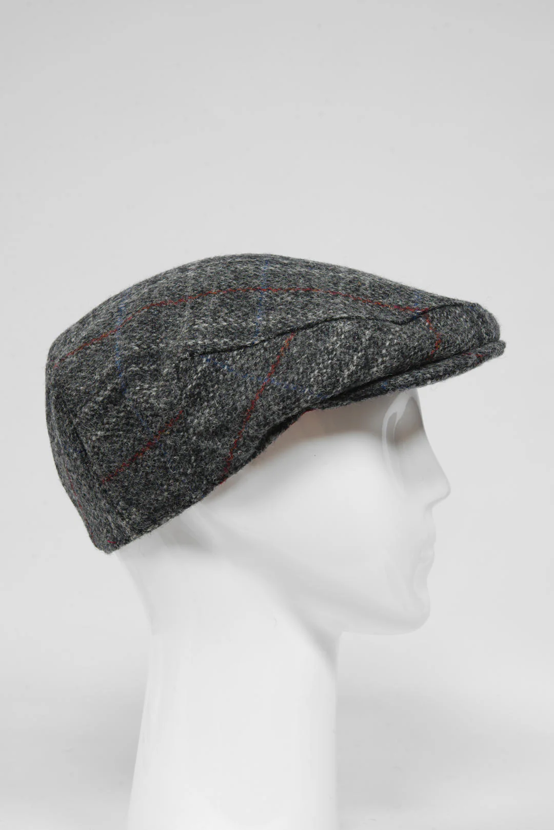 Harris Tweed Flat Cap - Grey w/Red Overcheck (GA)