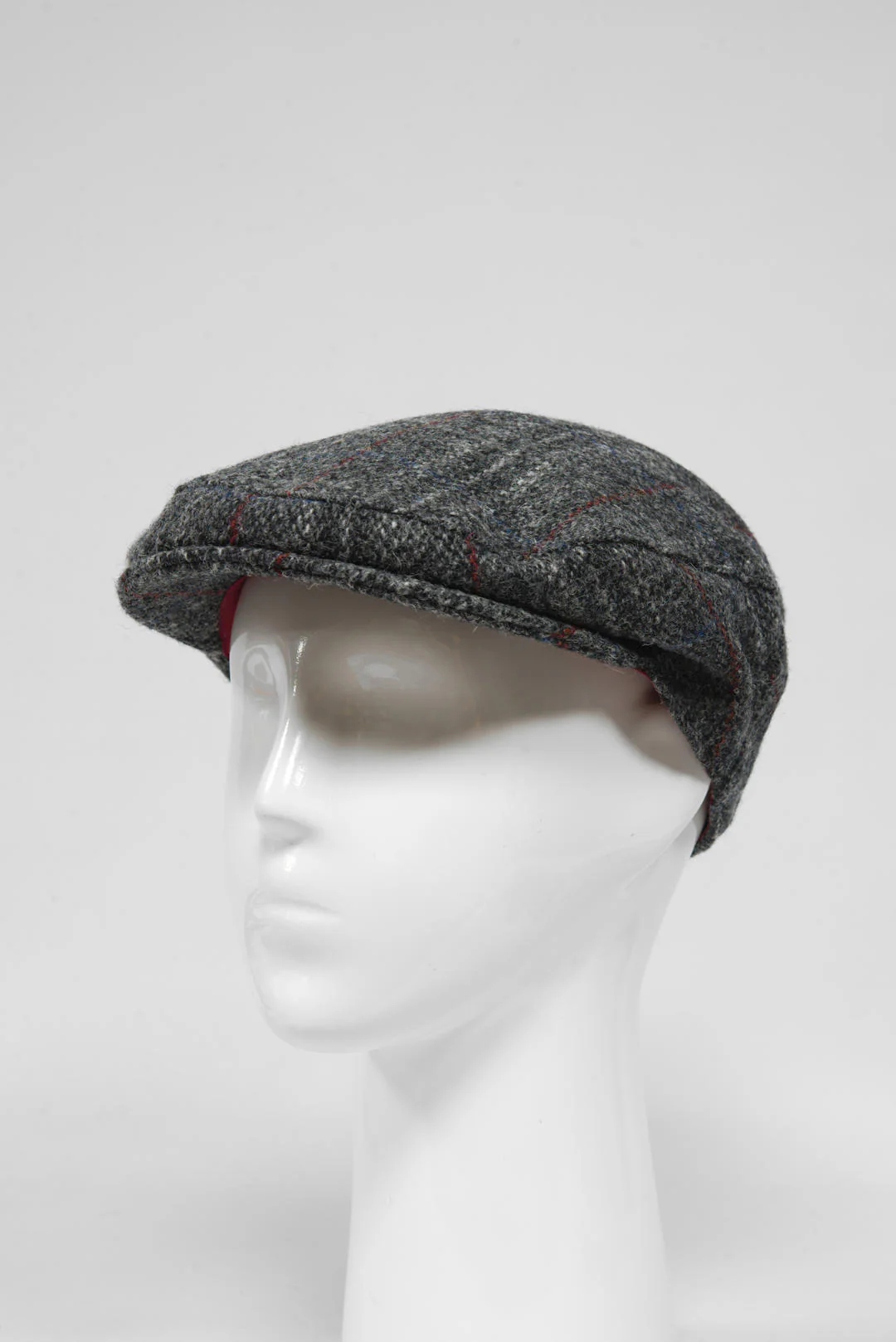Harris Tweed Flat Cap - Grey w/Red Overcheck (GA) - Image 3
