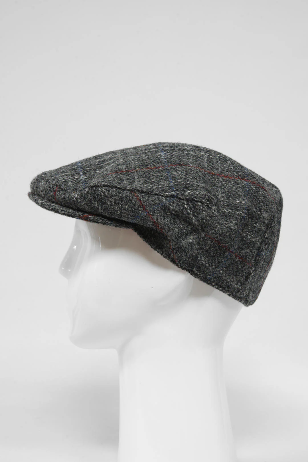 Harris Tweed Flat Cap - Grey w/Red Overcheck (GA) - Image 4